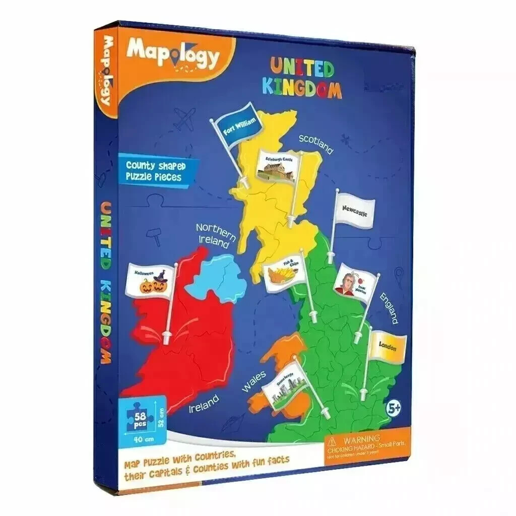 Mapology United Kingdom County Shaped Map Puzzle with Capitals (For 5+Yrs Kids)#
