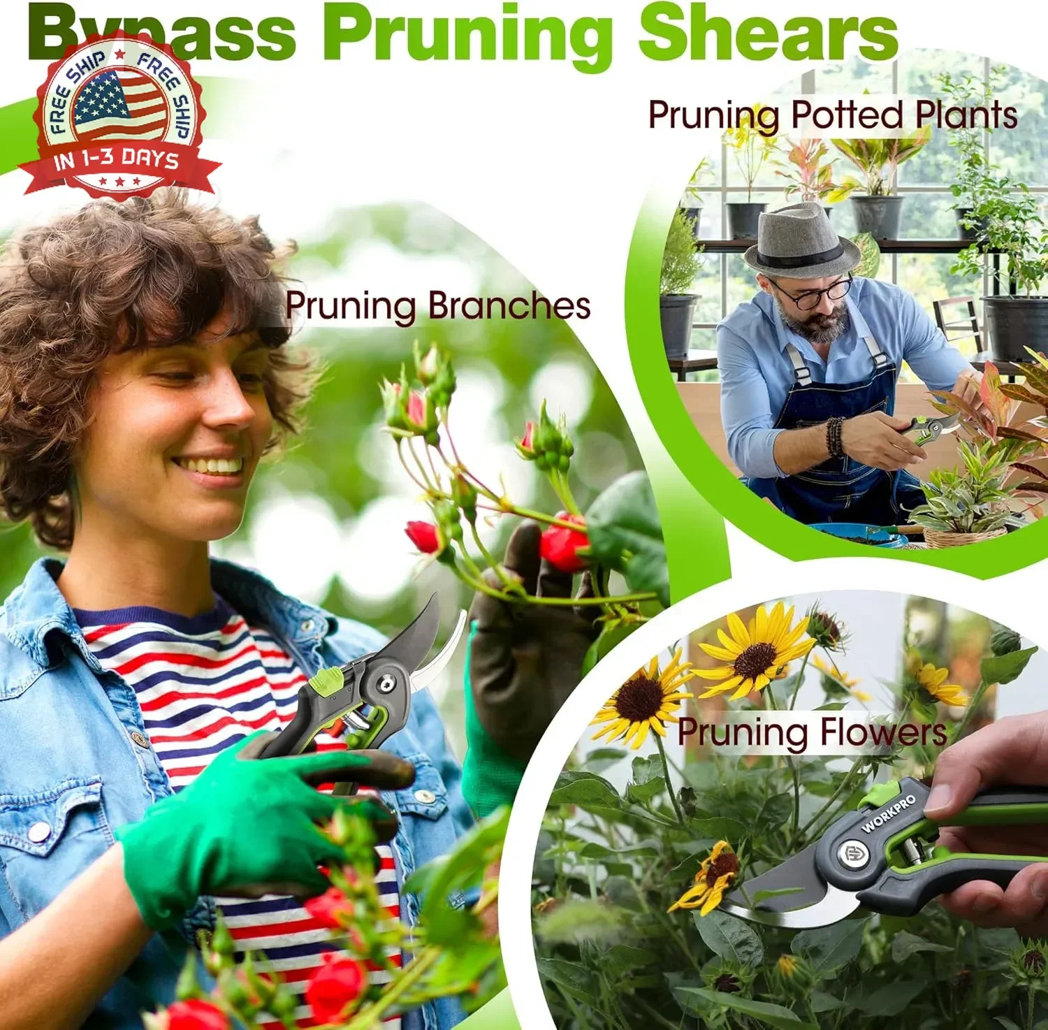 WORKPRO Garden Pruning Shears 2 Pack, 8" Bypass Pruning Shears and 6.25" Straigh