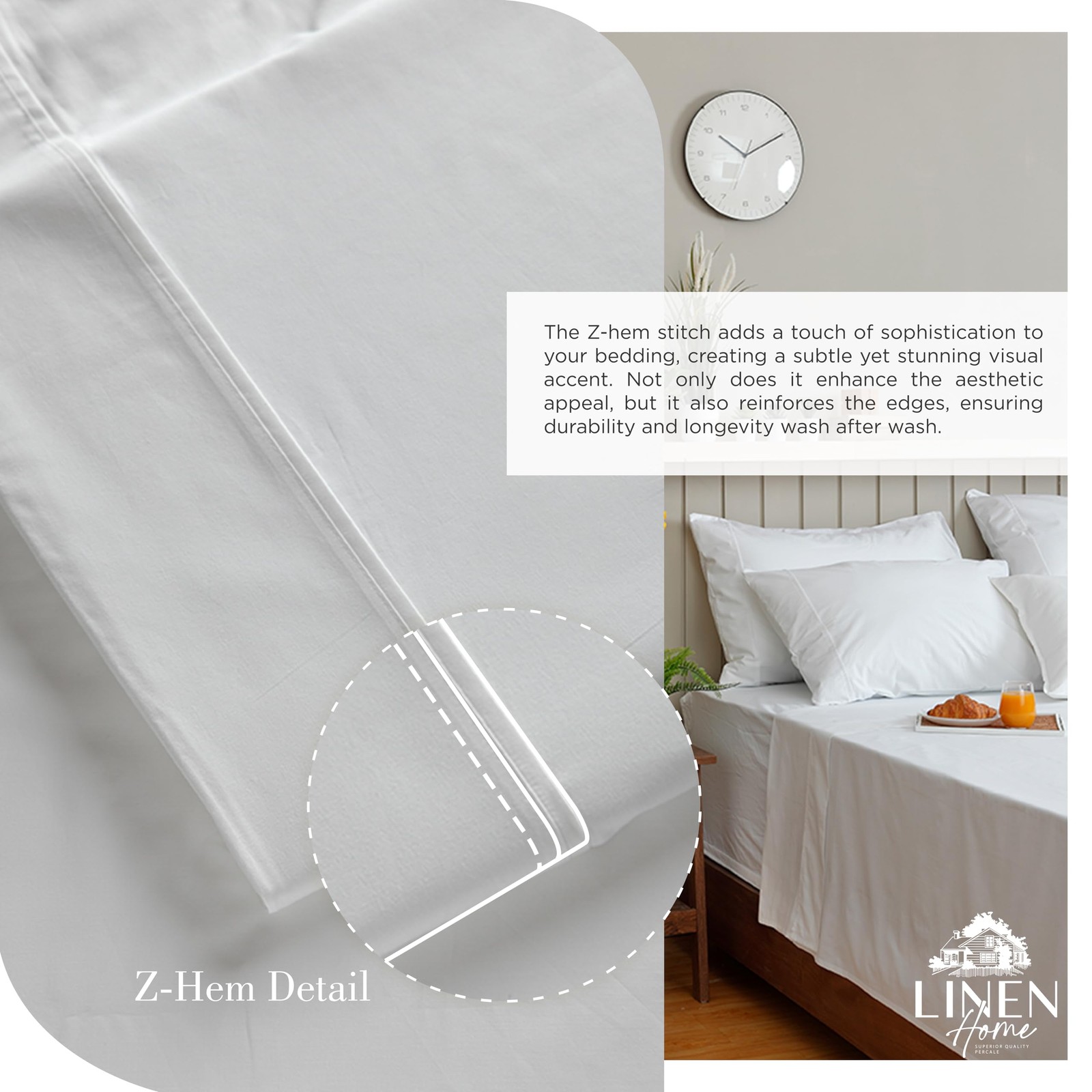 Linen Home 100 Cotton Percale Sheets Full Size, White, Deep Pocket, 4 Pieces ...
