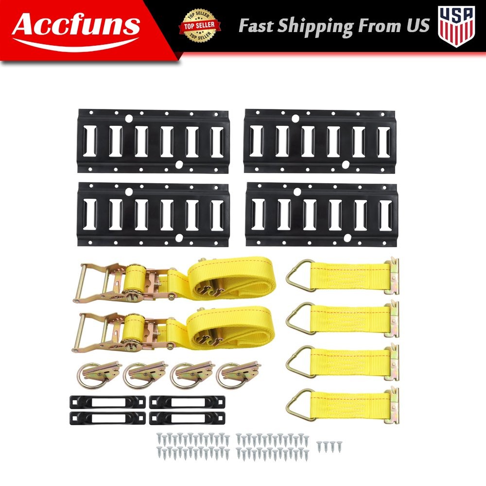 New Tie-Down 4×1' E Track Rails 4x D-Rings 2x 10' Ratchet Straps 4x O Rings