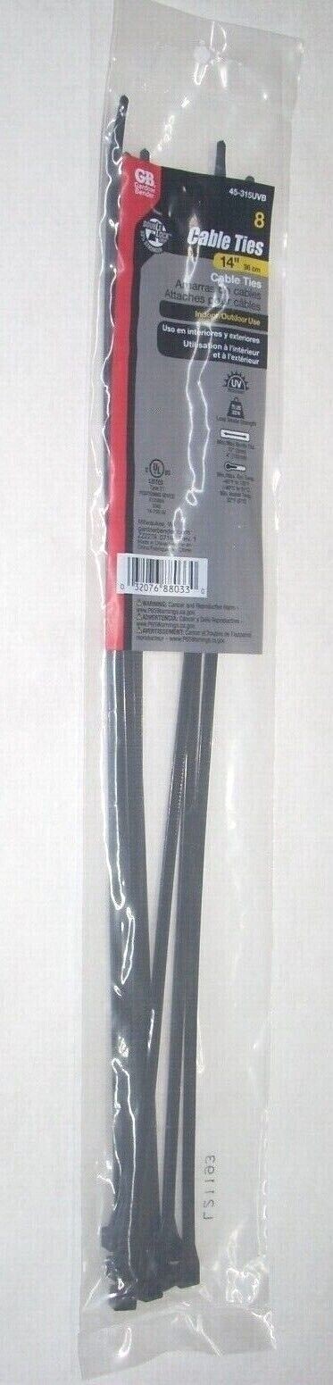 Gardner Bender 45-315UVB Black Zip Tie Cable Ties 14" Long 75 lb 8 pk