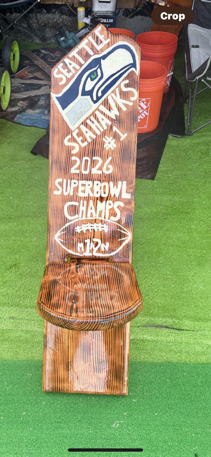 Seahawks custom wood burned painted and polyurethaned comfortable 2 piece chair