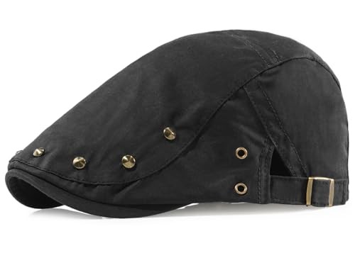 Rivet Newsboy Caps Cotton for Men Flat Ivy Gatsby Cap Irish One Size Black