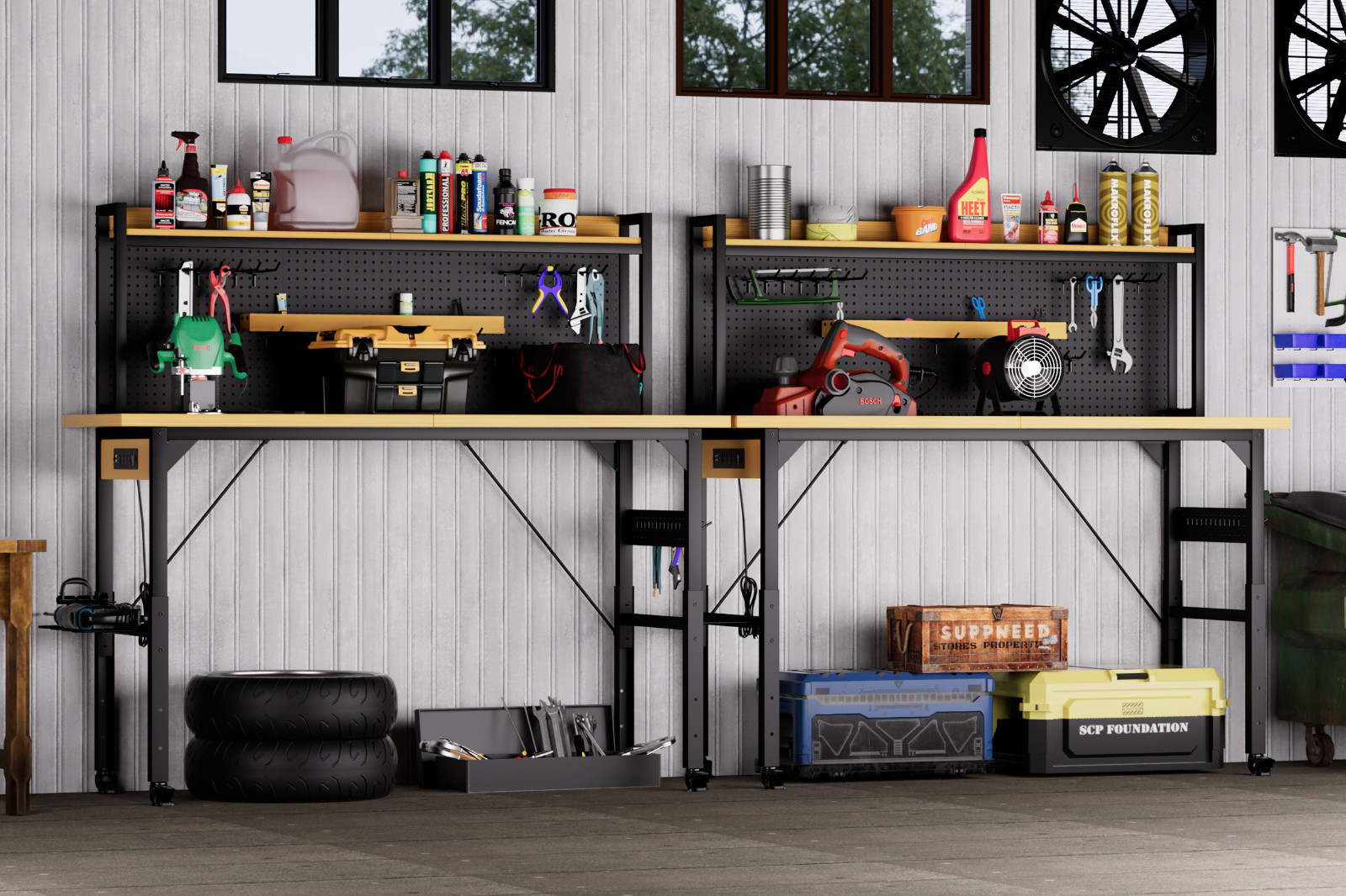 71''Adjustable Workbench with pegboard, Heavy Duty Wooden Desktop Workbench