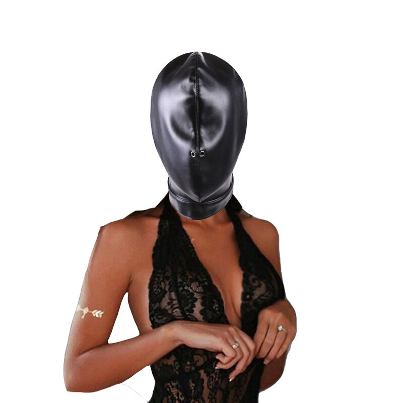 BDSM Bondage PU Leather Sensory Deprivation Head Hood Mask for Couples Headgear
