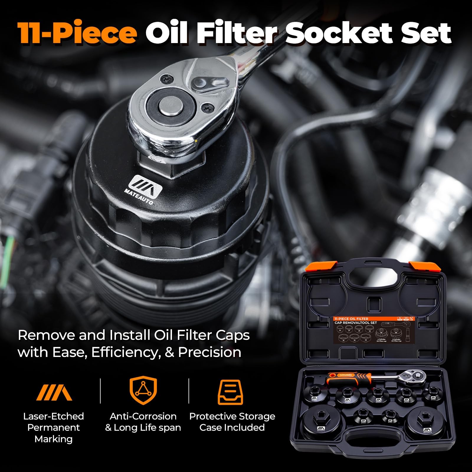 MateAuto 11pc Oil Filter Socket Wrench Set Toyota VW BMW