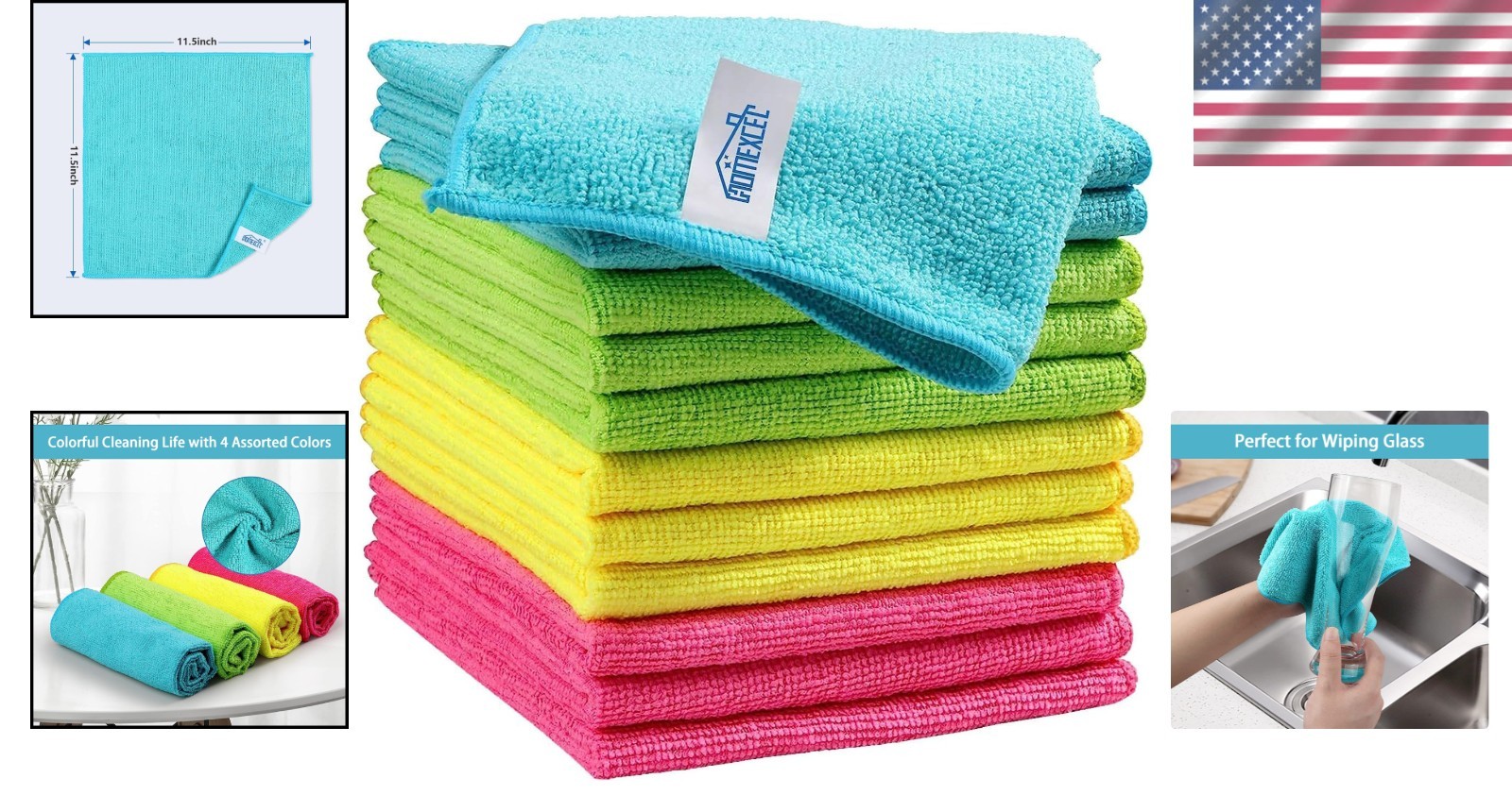 12 Pack Eco-Friendly Microfiber Cleaning Cloths, Streak-Free & Soft - 11.5"