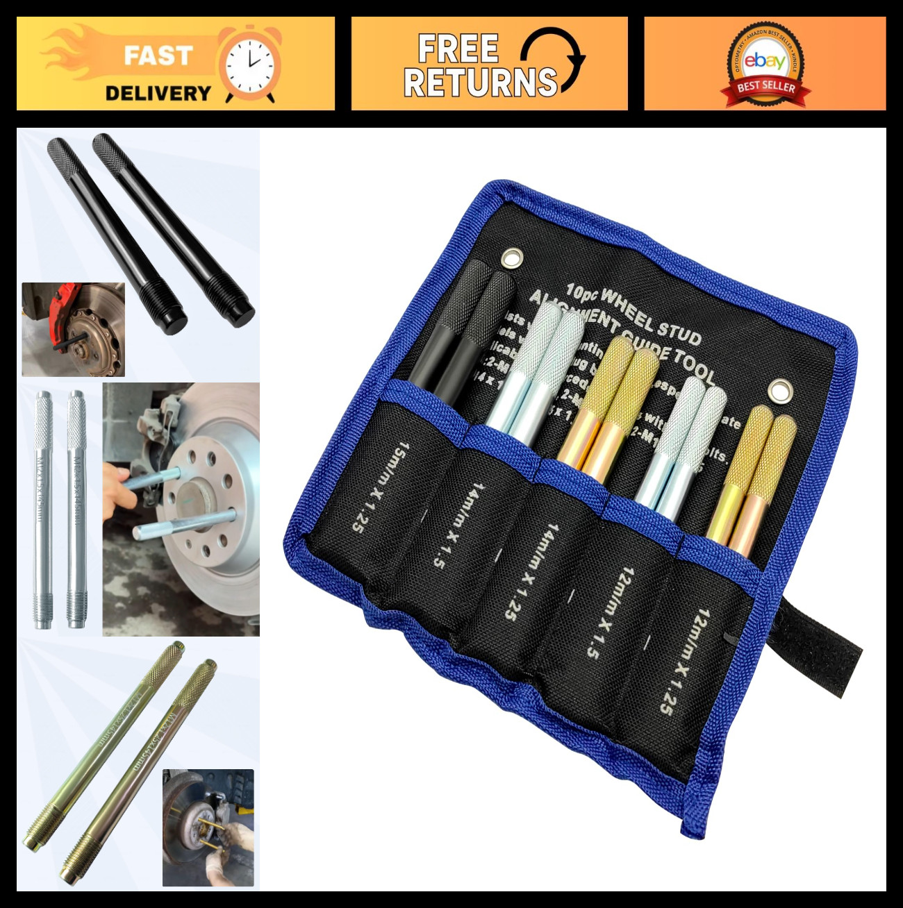 10PC Wheel Alignment Pins & Fixing Bolts Set - Tire Change Tool for Cars, M12/M1