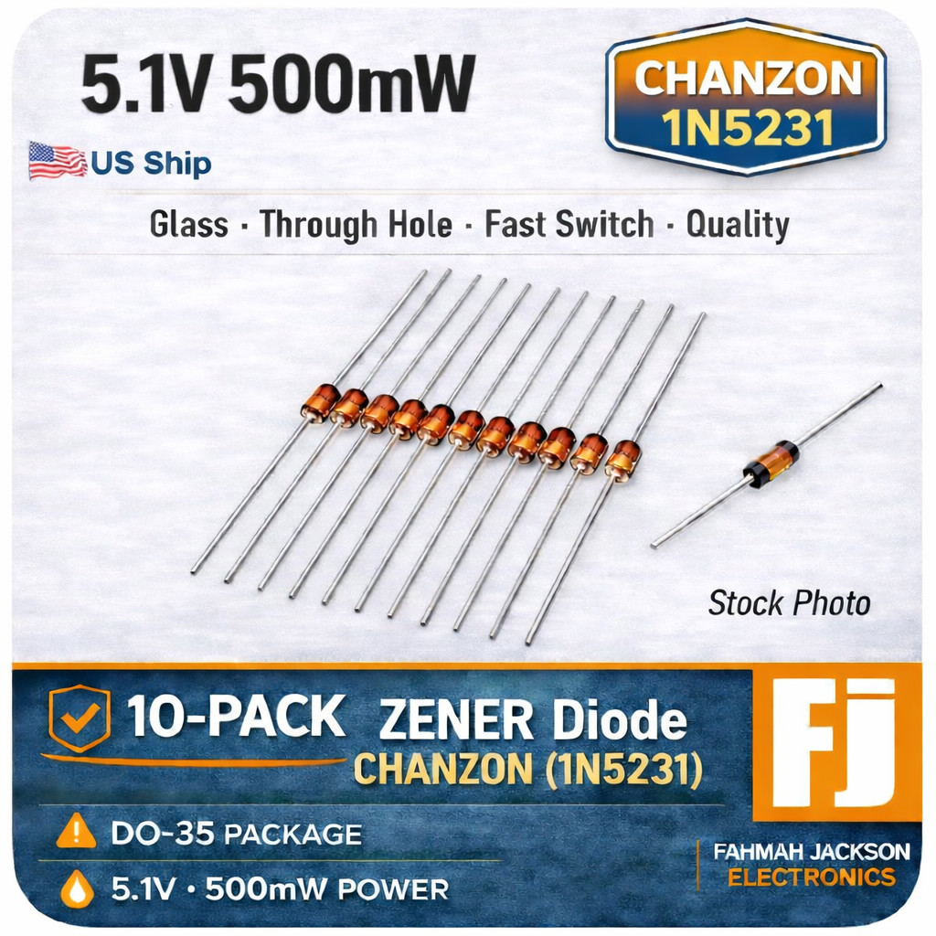 10x CHANZON 1N5231B 1N5231 Zener Glass Diode, 5.1 V, 500 mW, DO-35 | US Ship