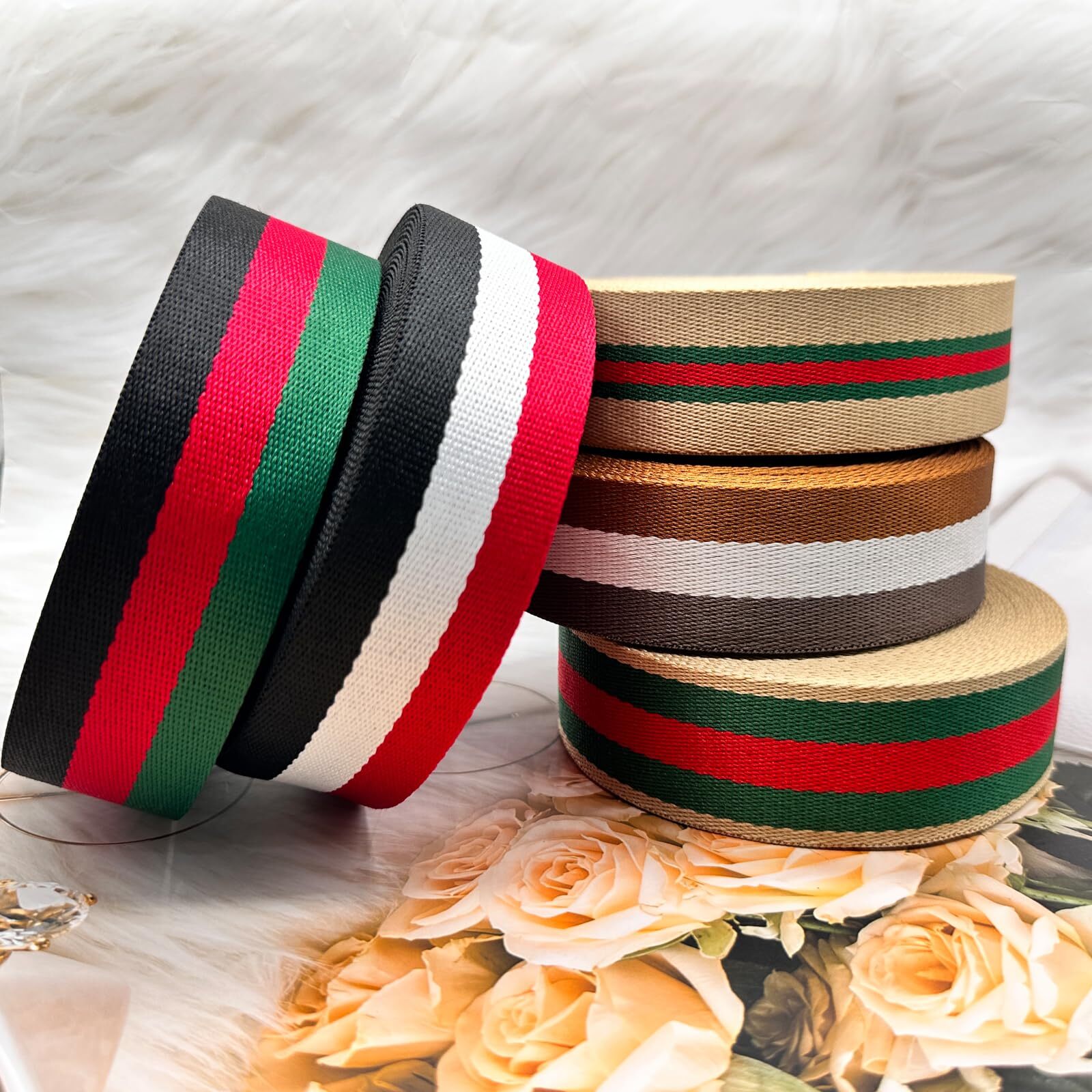 Polyester Webbing Strap 1.5 inch Wide 12 Yard Striped Nylon Webbing for Bag S...