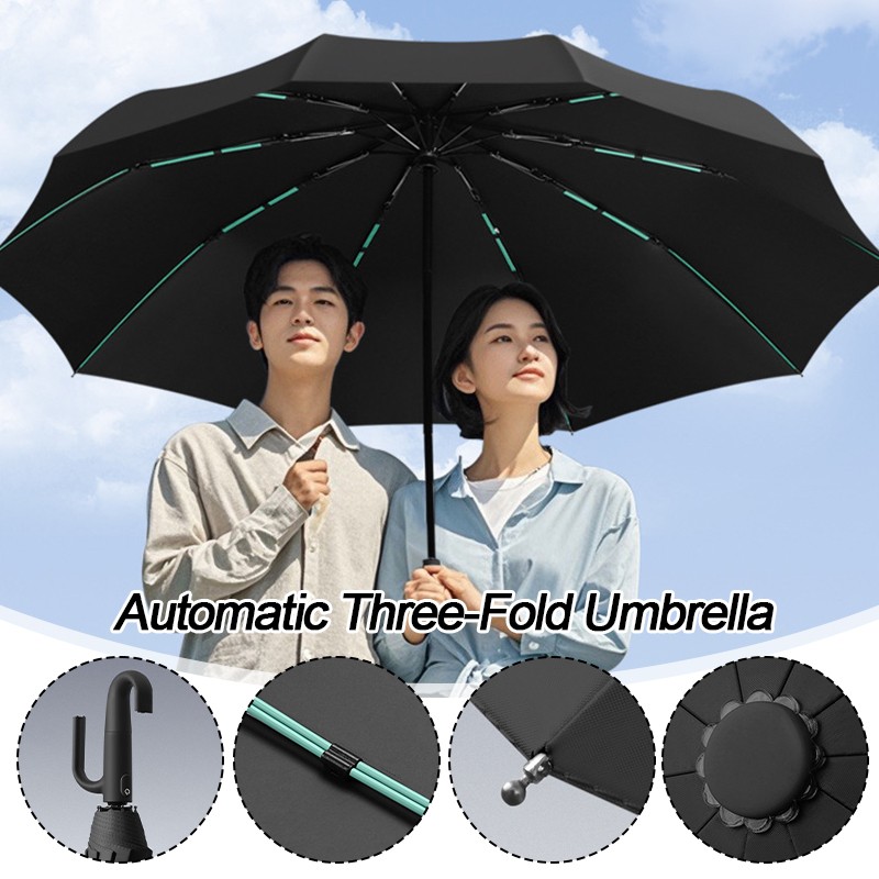 Automatic Three-Fold Umbrella Outdoor Carabiner Umbrella Auto-Fold UV Protection