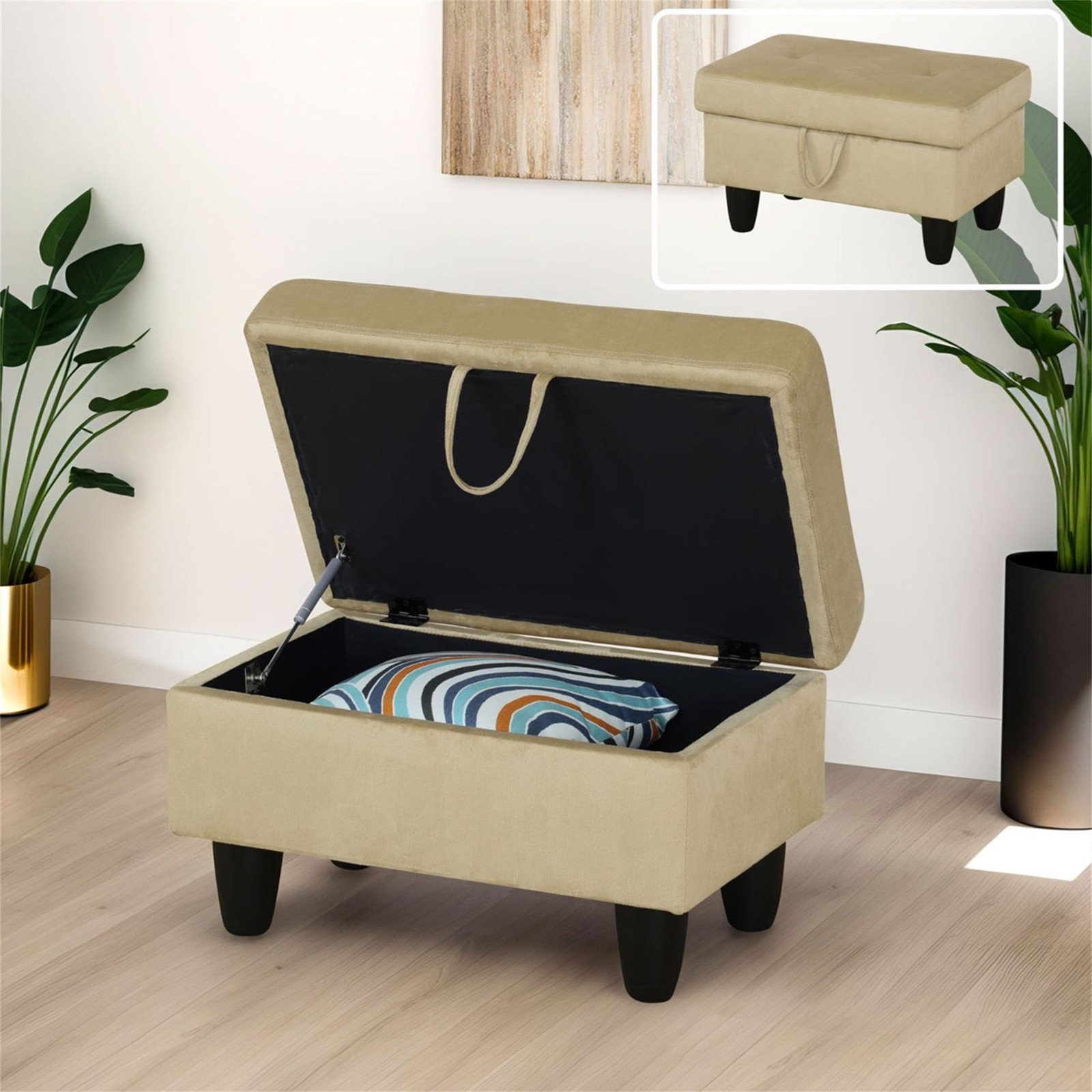 29" Storage Ottoman Bench W/ Lift Top Home Office Flannel Beige