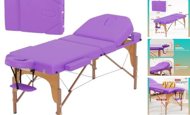 Massage Bed Portable Massage Table 77" L 28" W Lash 77"L x 28"W (3 Fold) Pink