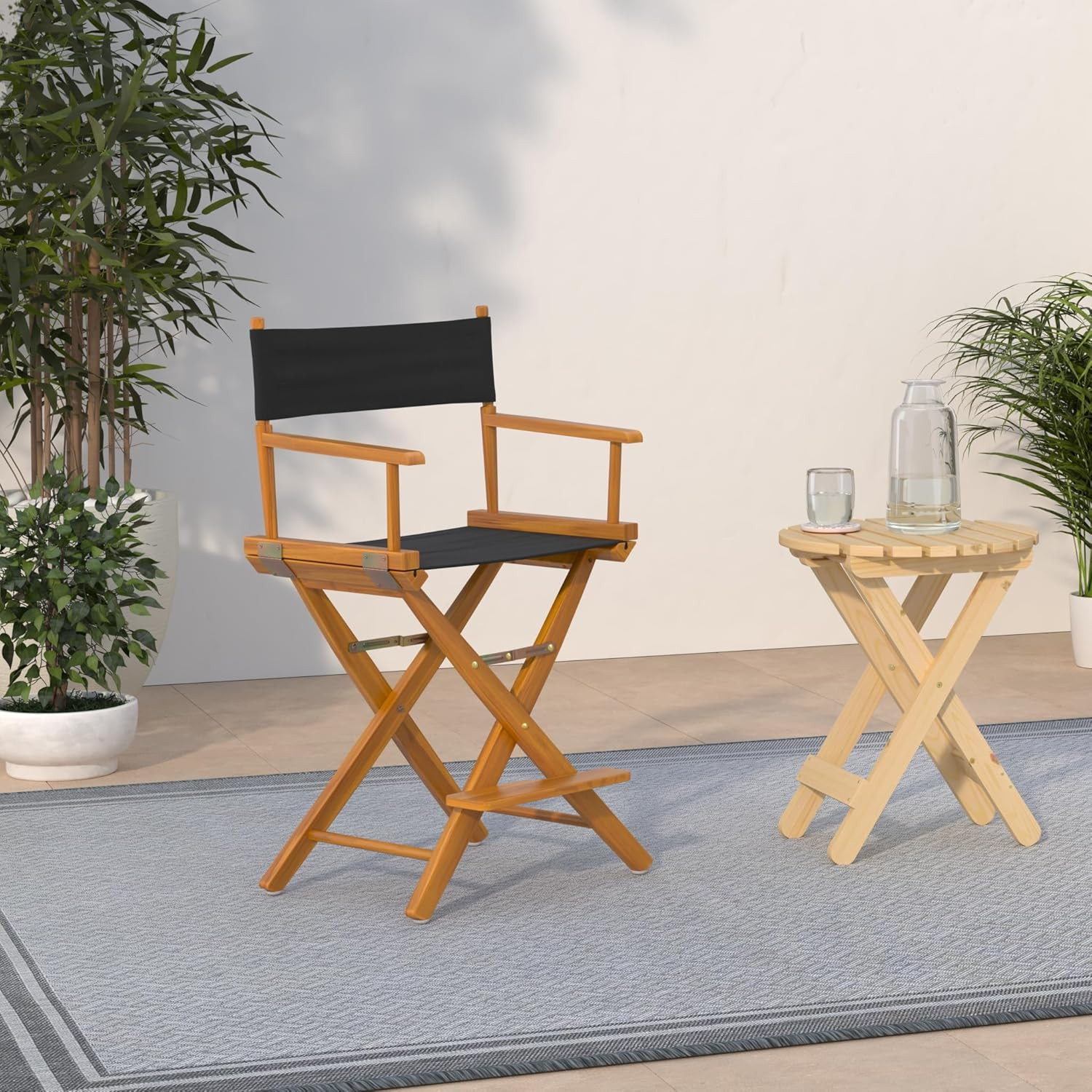 Director'S Chair ,Honey Oak Frame/Black Canvas,24" - Counter Height