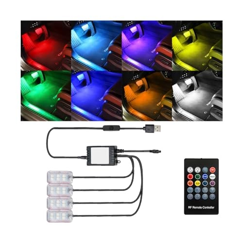 Car Interior LED Lights, 8 in 1 4PCS Vehicle Ambient Lamp USB Interface