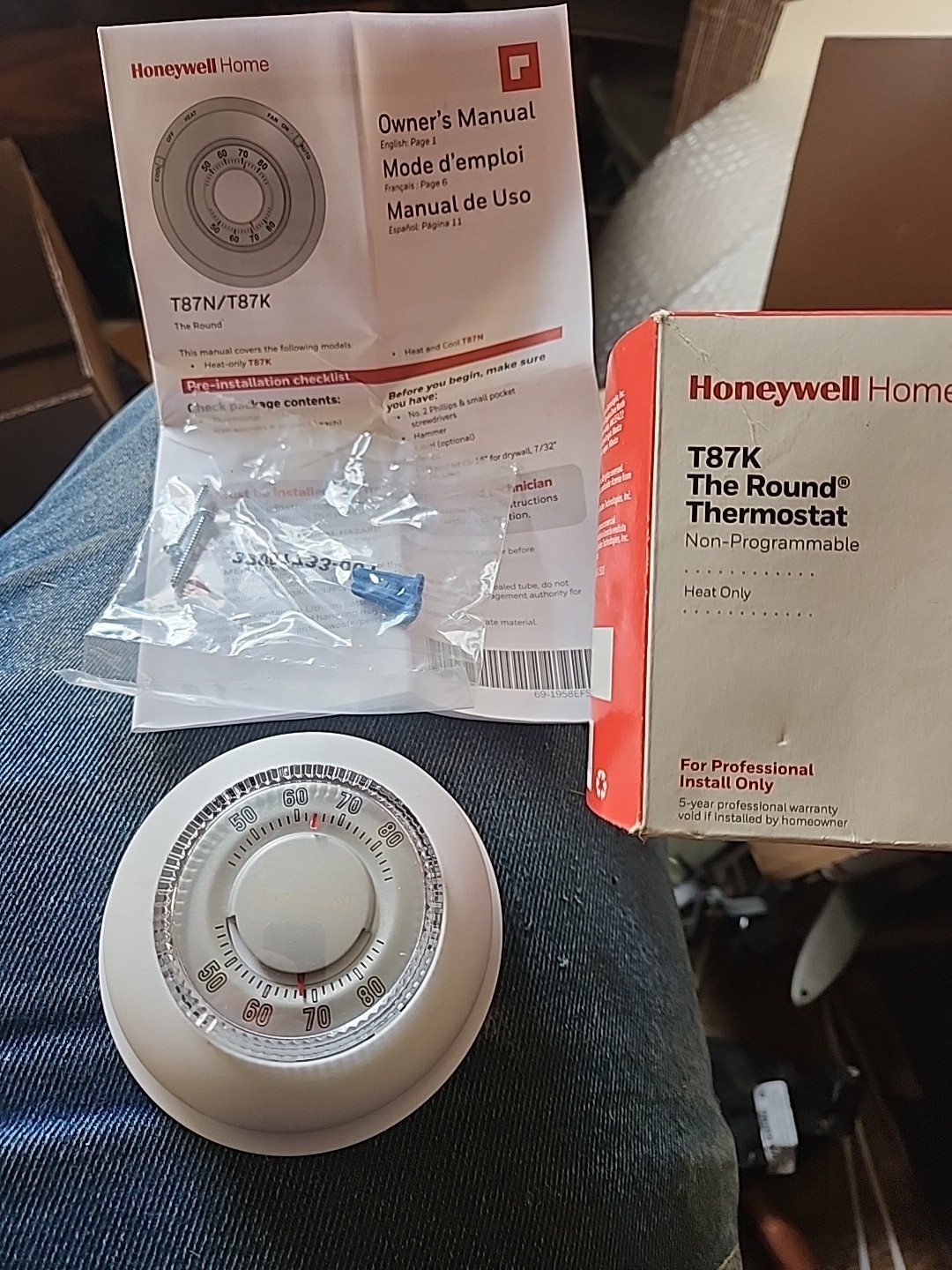 Honeywell T87K1007 Heat Only Thermostat - Vintage Round Style