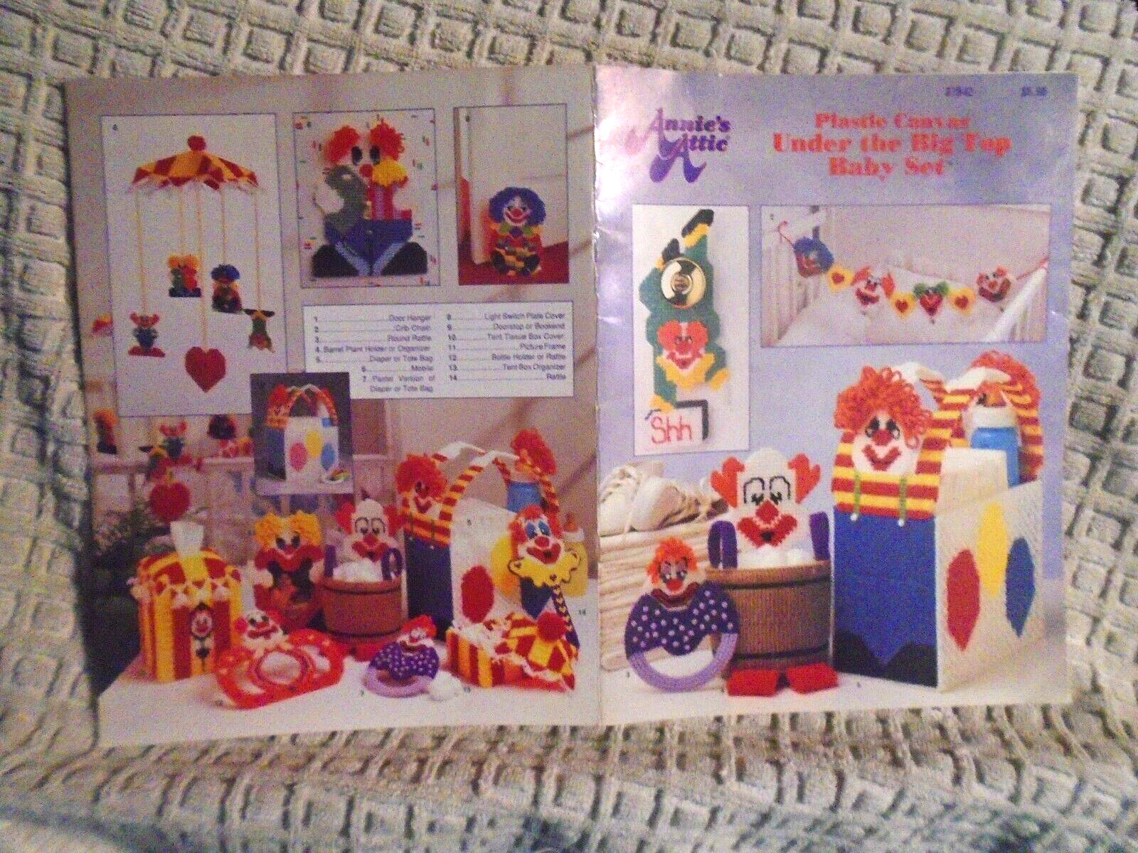 Annie's Attic... Under the Big Top Baby Set- Plastic Canvas  87B42 Clowns