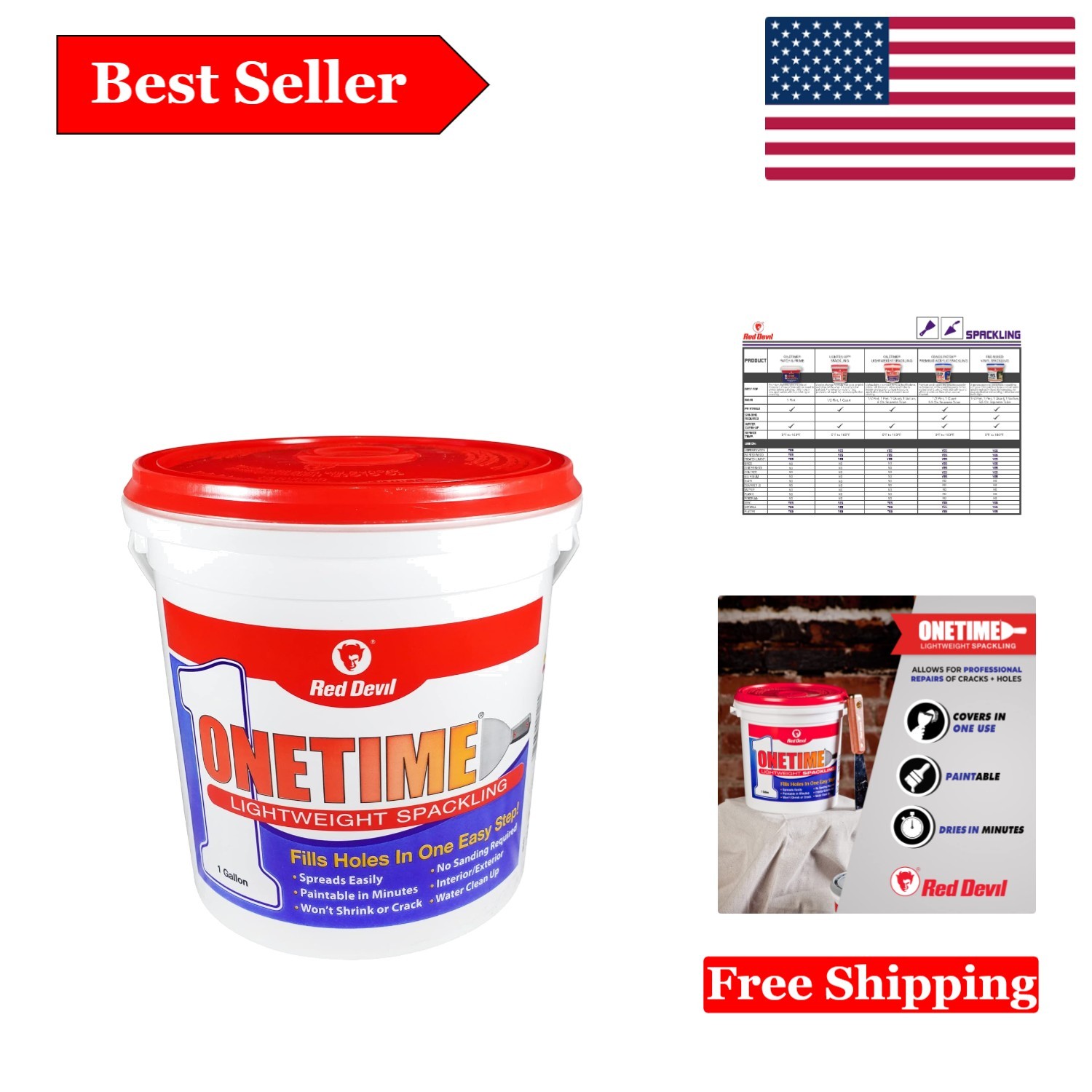 Effortless Wall Repair with ONETIME Lightweight Spackling - No-Sand, 1 Gallon