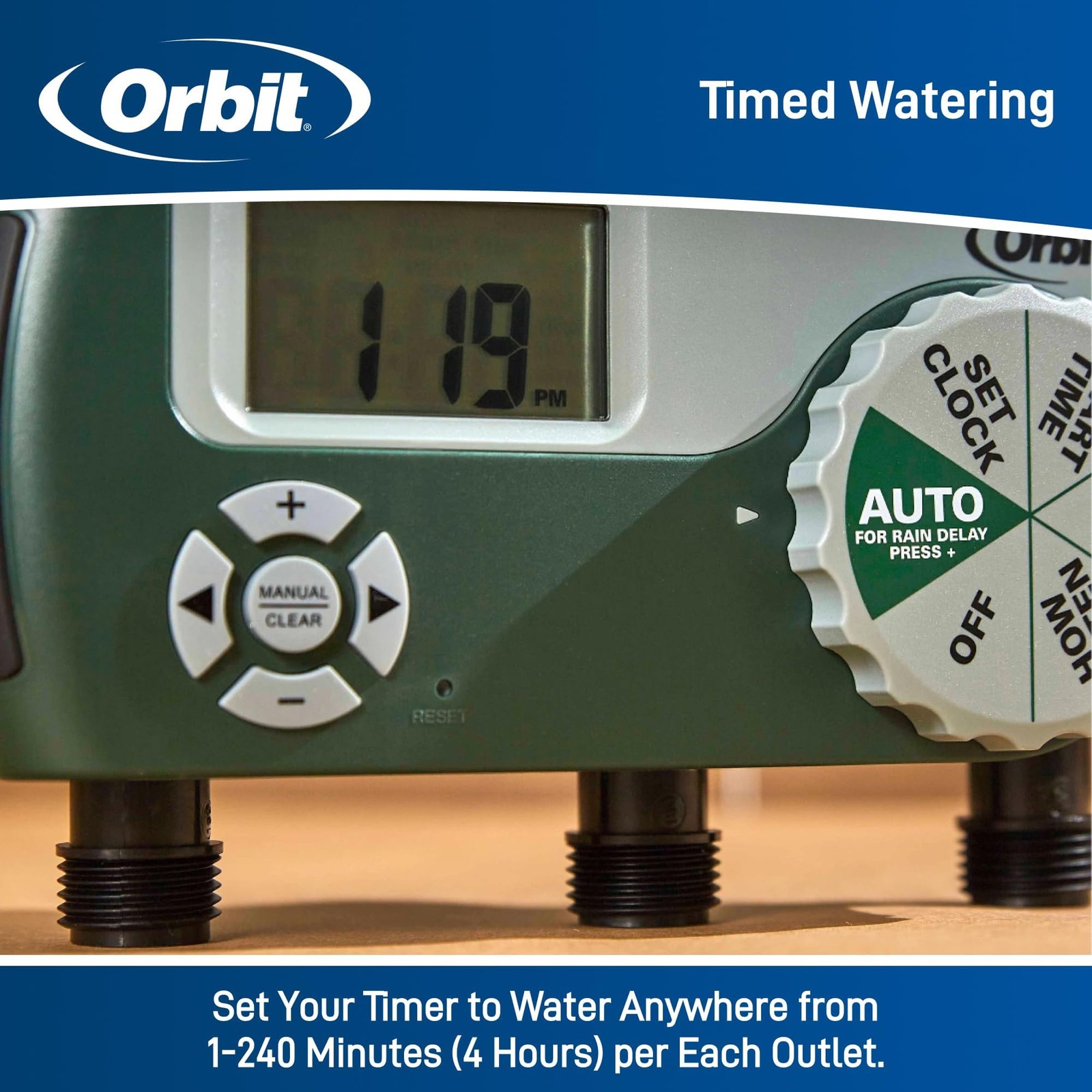Orbit Programmable Digital Hose Watering Timer - 3 Outlet - Battery Powered -...