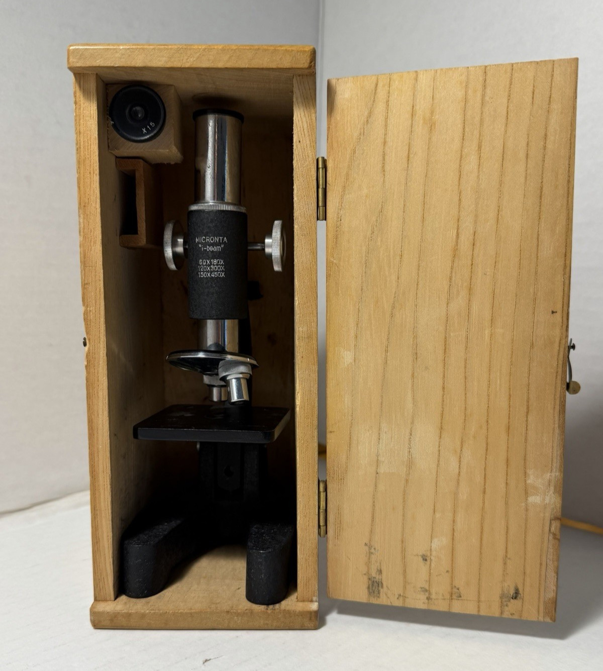 AS IS Vintage Micronta "i-beam" Microscope in Box 60x180x, 120x300x, 150x450x