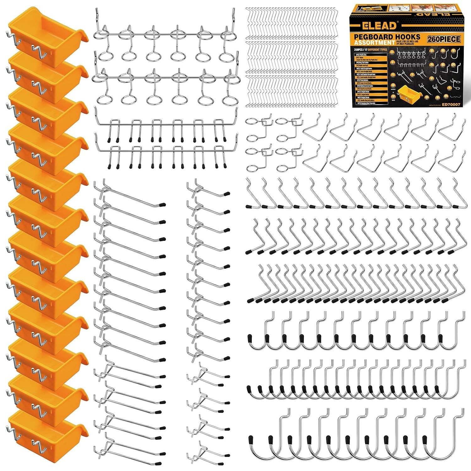 Complete 260-Piece Pegboard Hook Set: Durable & Versatile Workspace Solution
