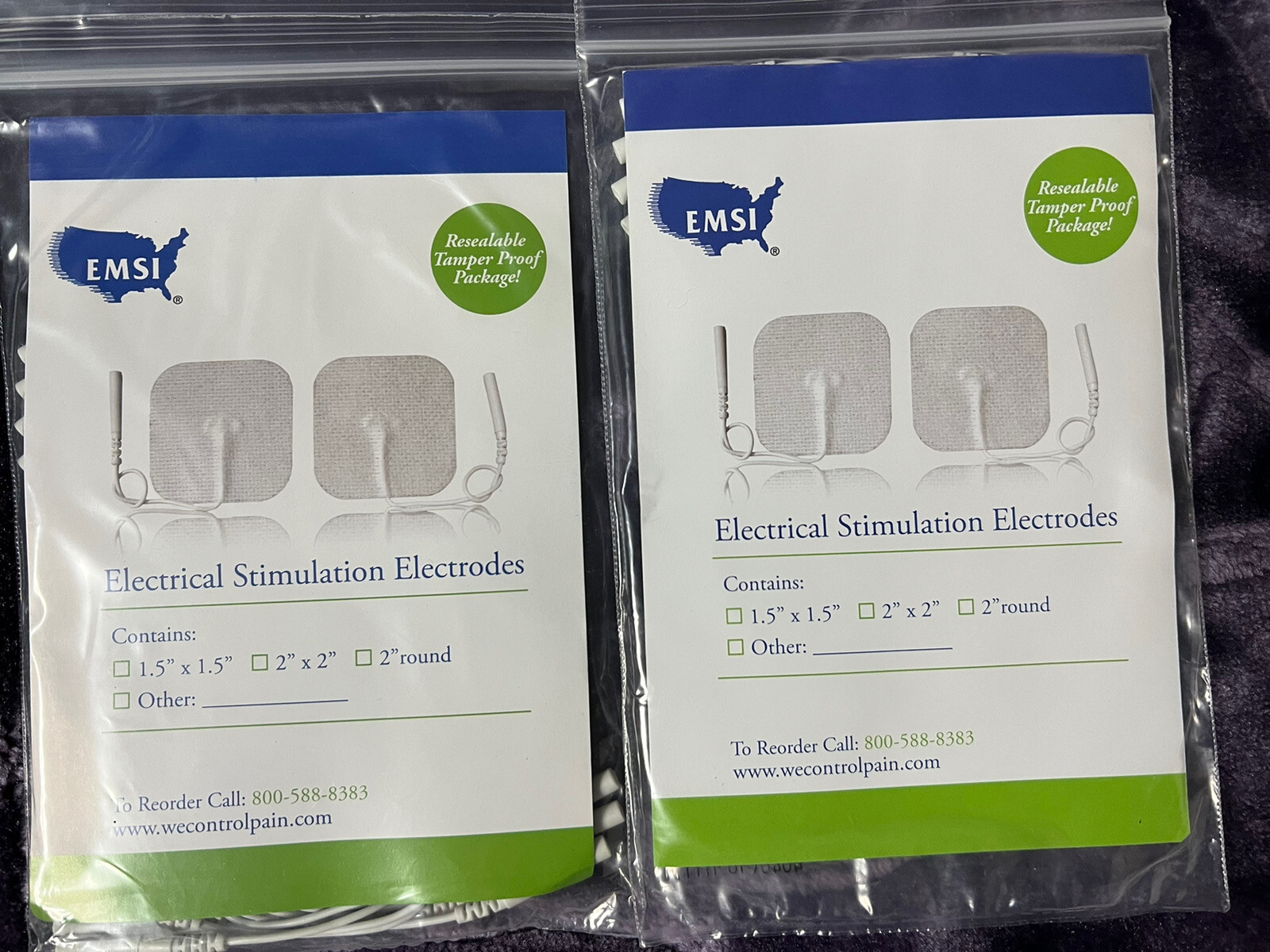 New Sealed EMSI 1.5" x 1.5" Electrical tens Stimulation Electrodes 16x2 Pack NEW