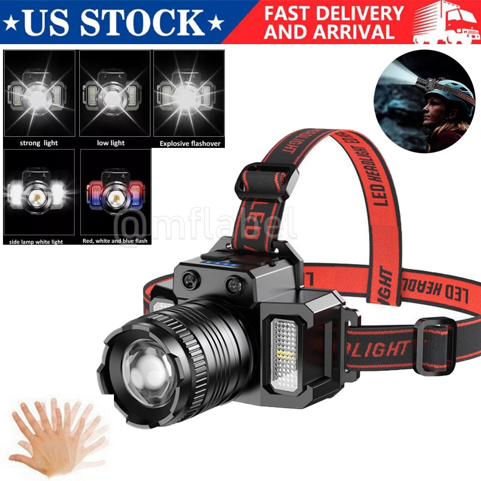 990000LM LED Headlamp Rechargeable Headlight Zoomable Head Torch Lamp Flashlight
