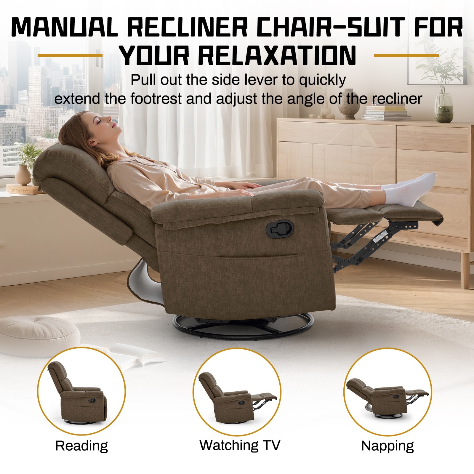 Korser 360°Swivel Recliner Chair with Side Pockets Small Rocker Recliner Nursery