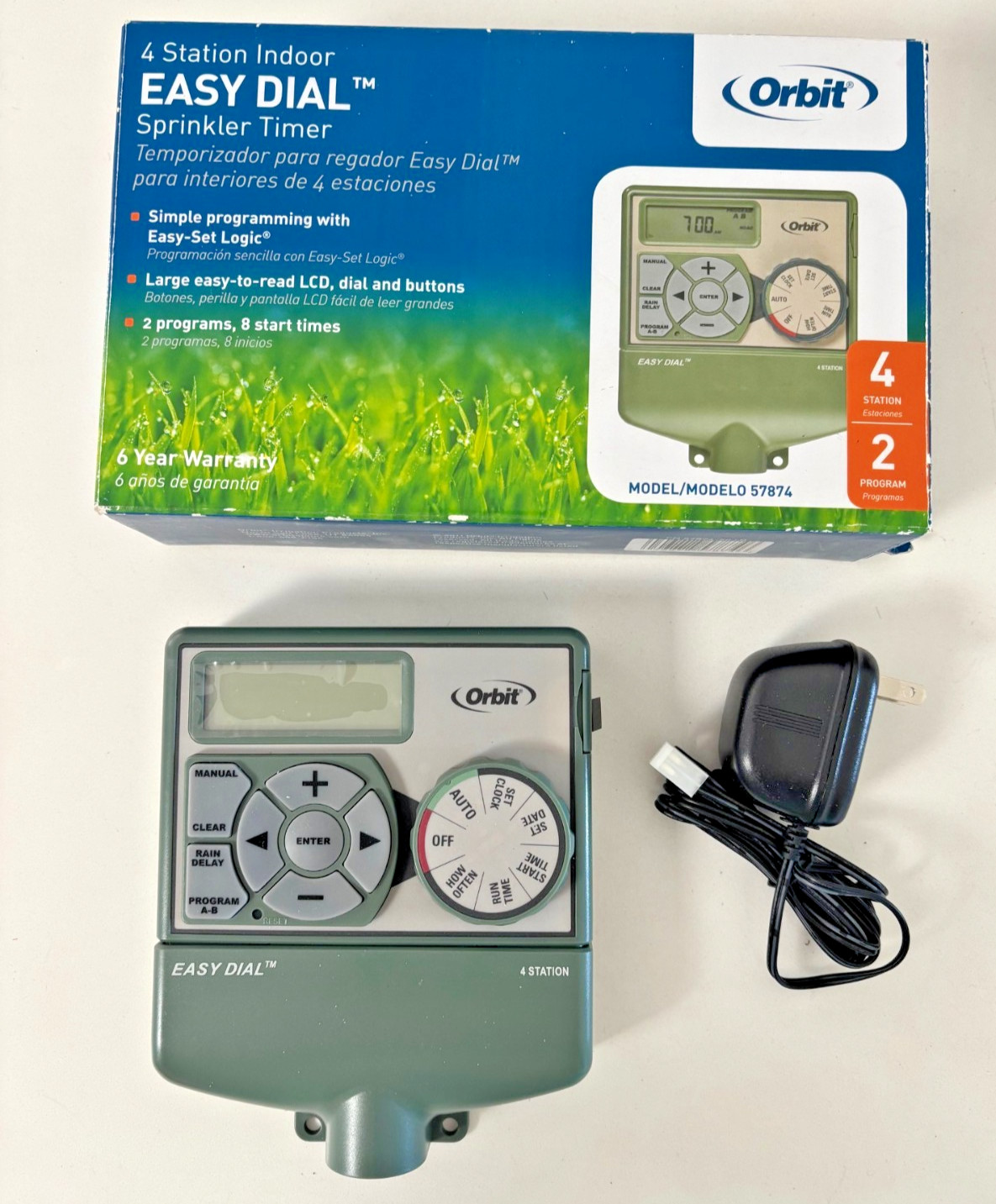 Orbit 4-Station Easy Dial Indoor Sprinkler Timer Controller - Model 57874 - NEW