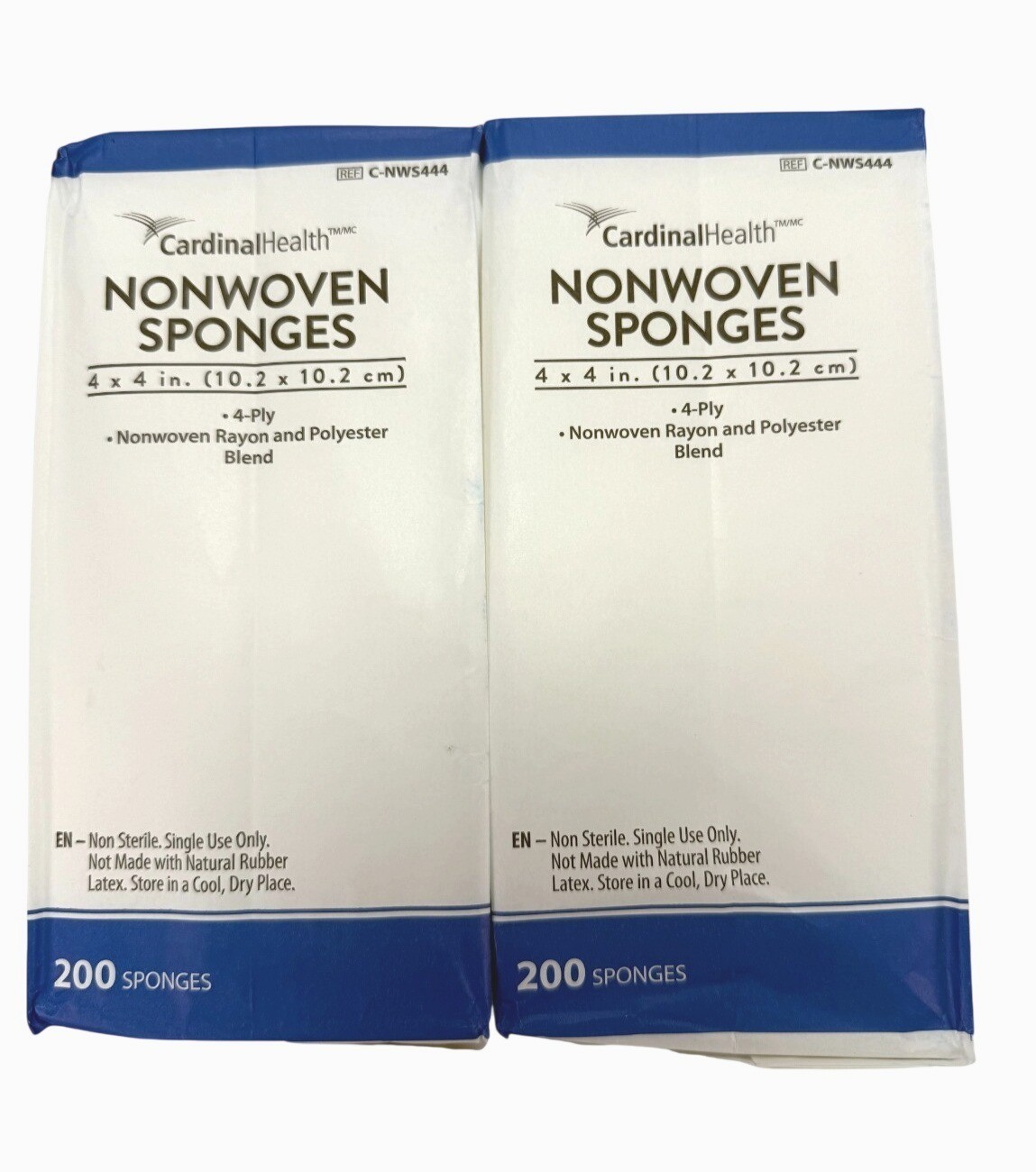Cardinal Health Nonwoven Sponges 4×4 in 4‑Ply 200 Count Each 2-Pack 400 Total