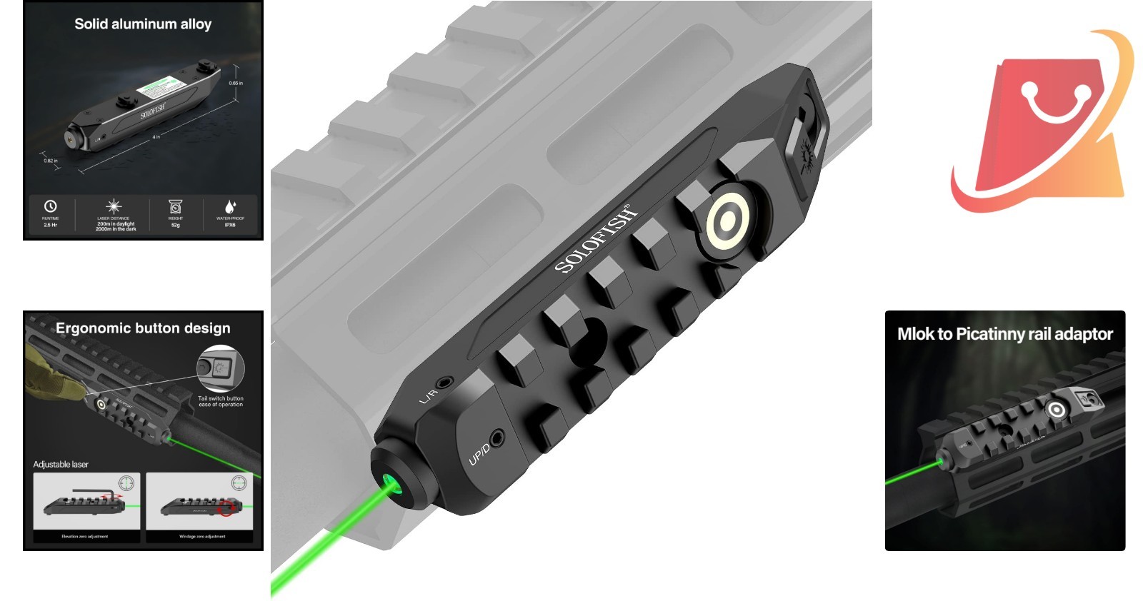 Laser Sight MLOK Green Red Blue Rechargeable Magnetic Zero Hold Modes