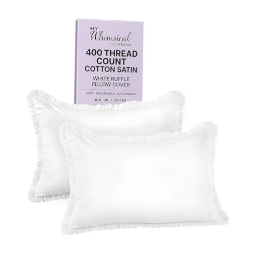 Cotton Ruffle Pillow Protectors Throw Sham Covers 26" x 20" (Pack of 2) White