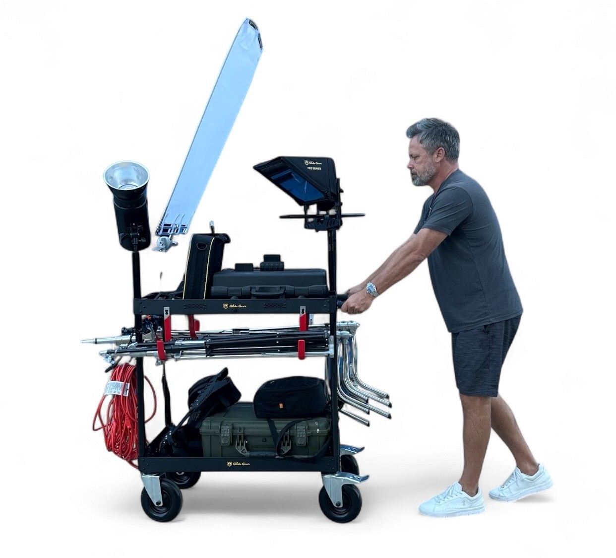 Video Production Travel Studio Wheel Cart Casters, Dual Handles Collapsible
