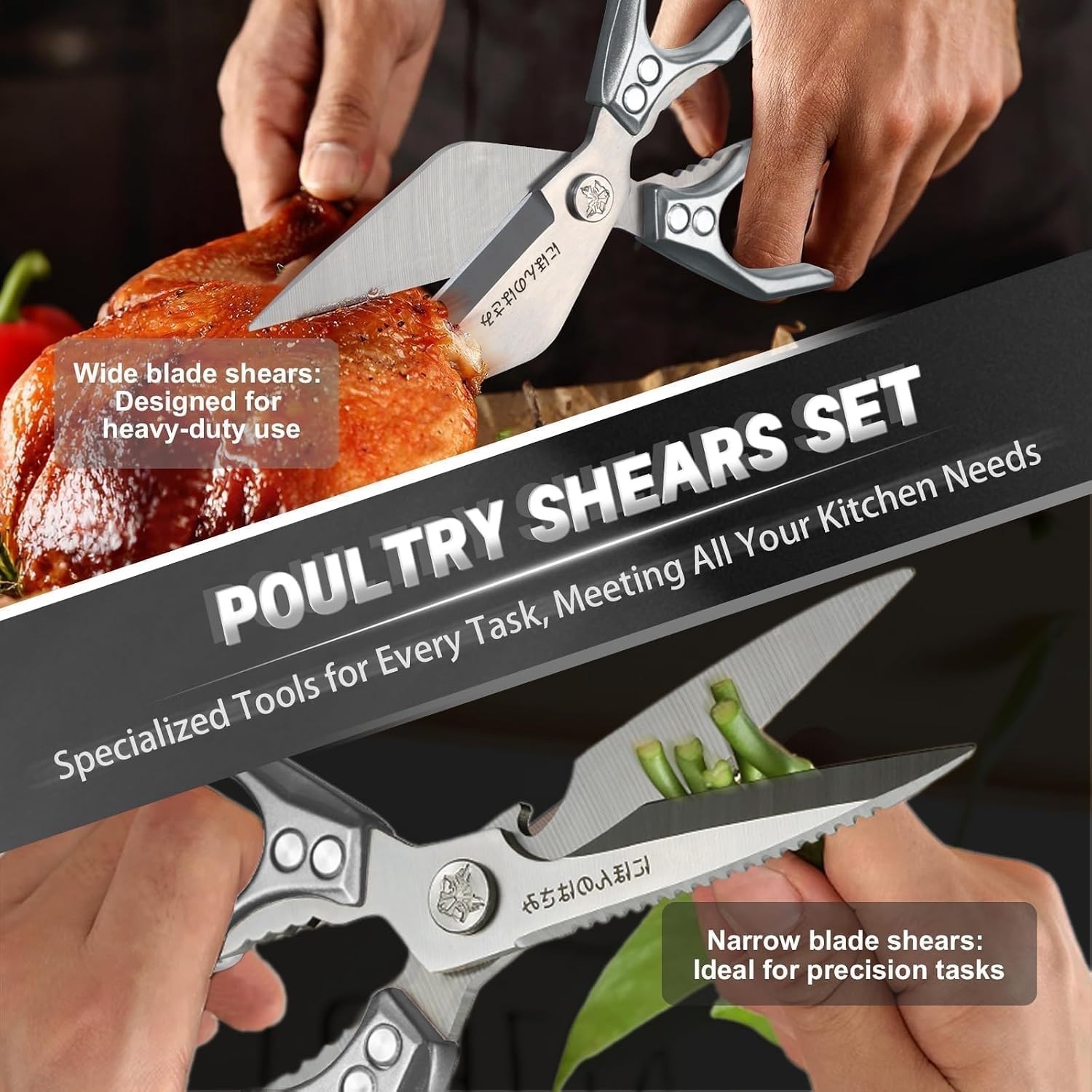 Kitchen Scissors Set for Food with Sharp Bone-Cutting Blades | Multi-Use Poultry
