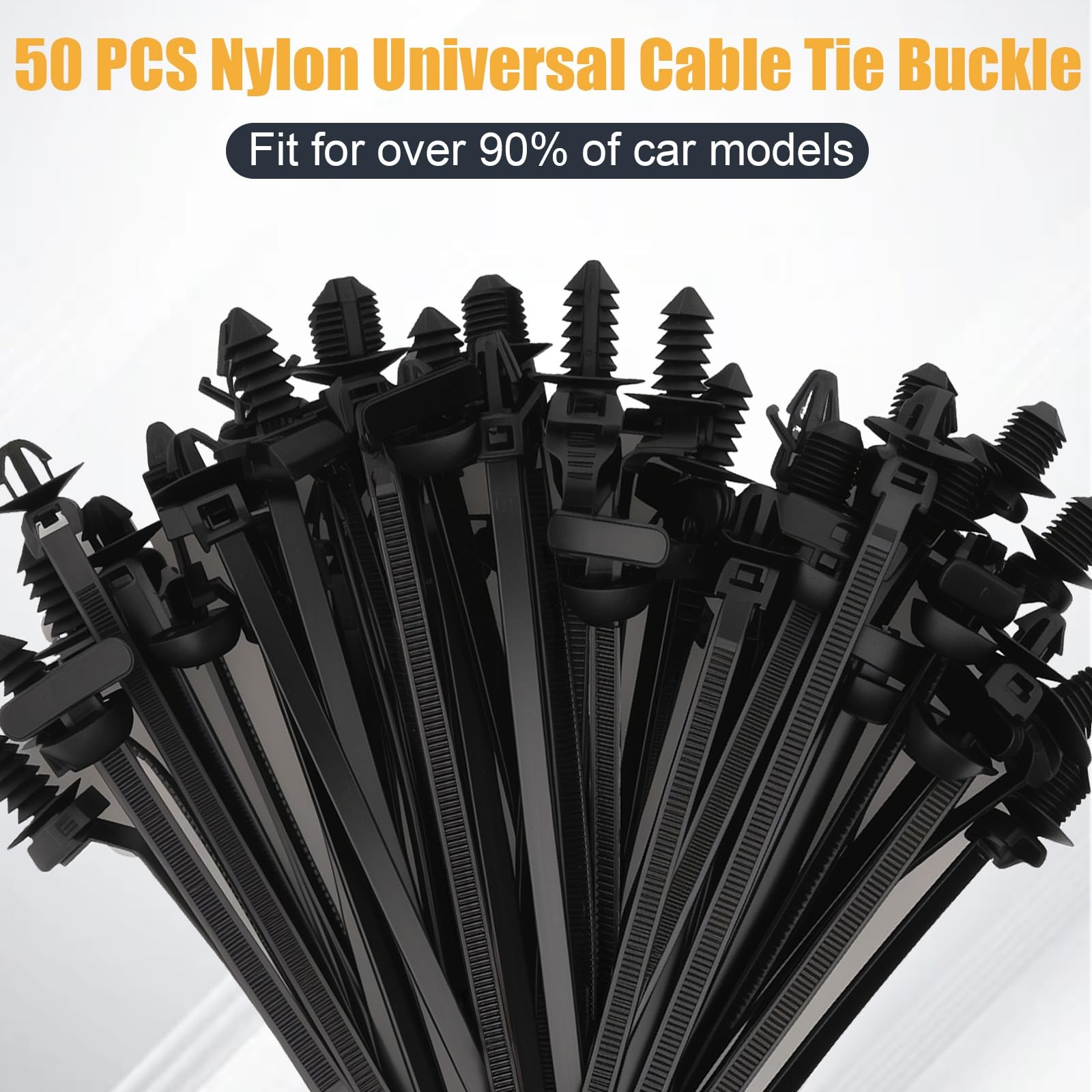 50pcs Universal Nylon Push Mount Cable Zip Ties Heavy Duty Self Locking Holder 5