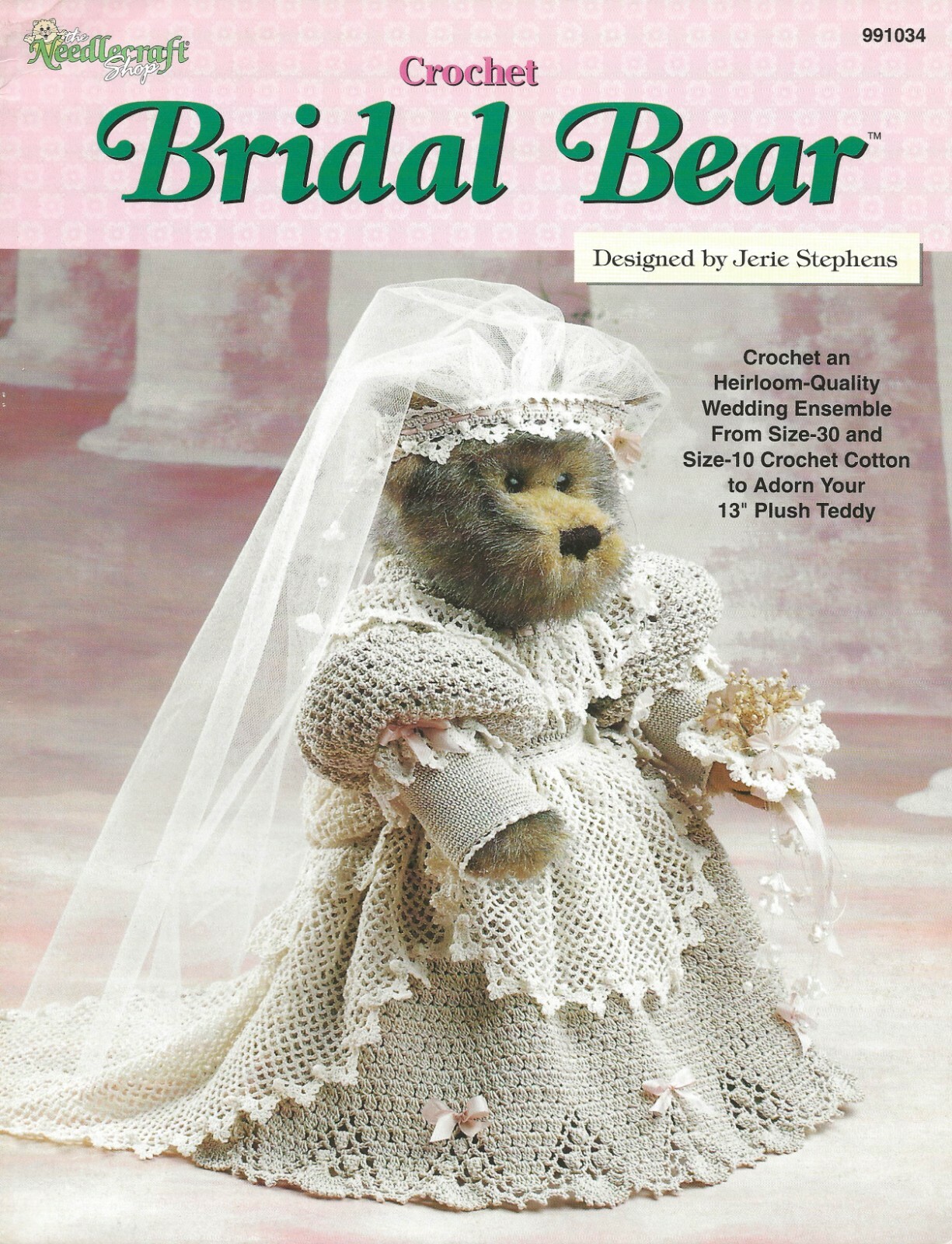 Bridal Bear Crochet Heirloom Quality Wedding Ensemble Plush Teddy Veil Nosegay
