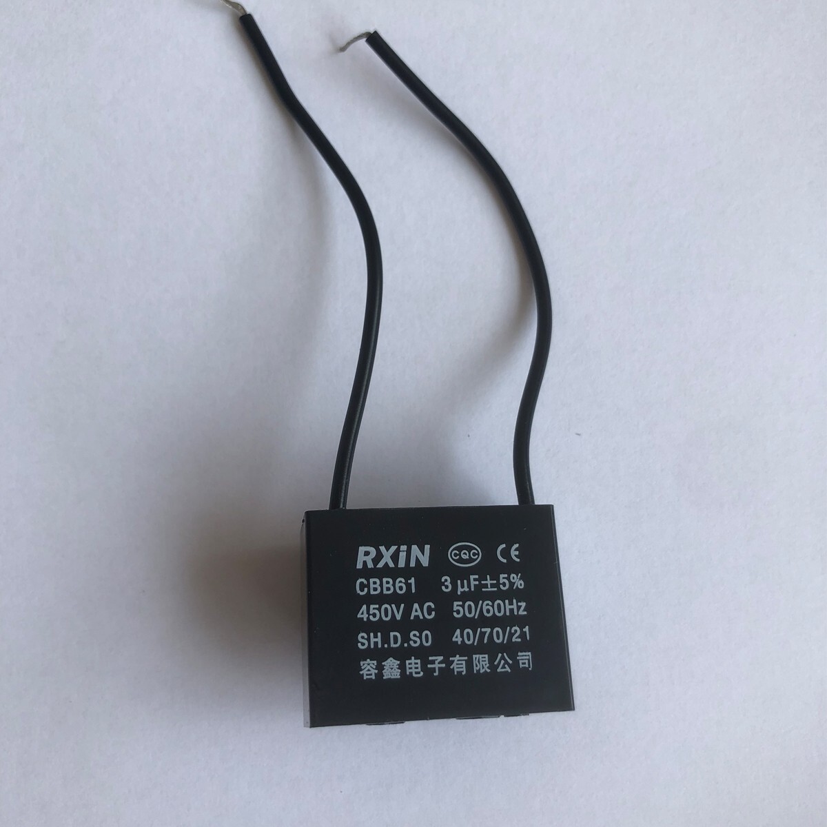 CBB61 450V 3UF Terminal Ceiling Fan Motor Running Rectangle Capacitor 2 wires