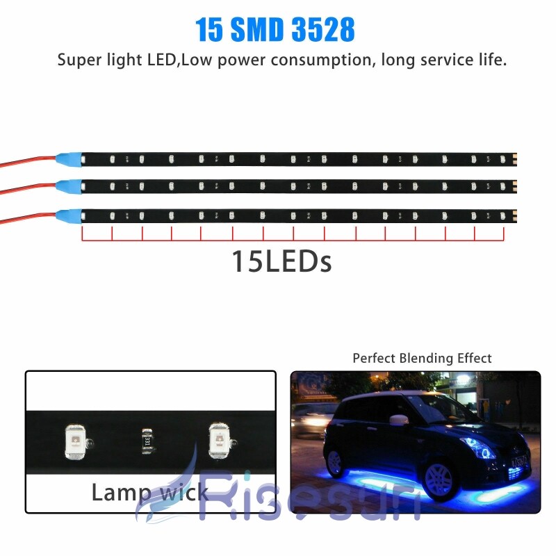 12V Tiras de Luz 15LED para Carros Coche Motos Camión Embarcación Luces Decor