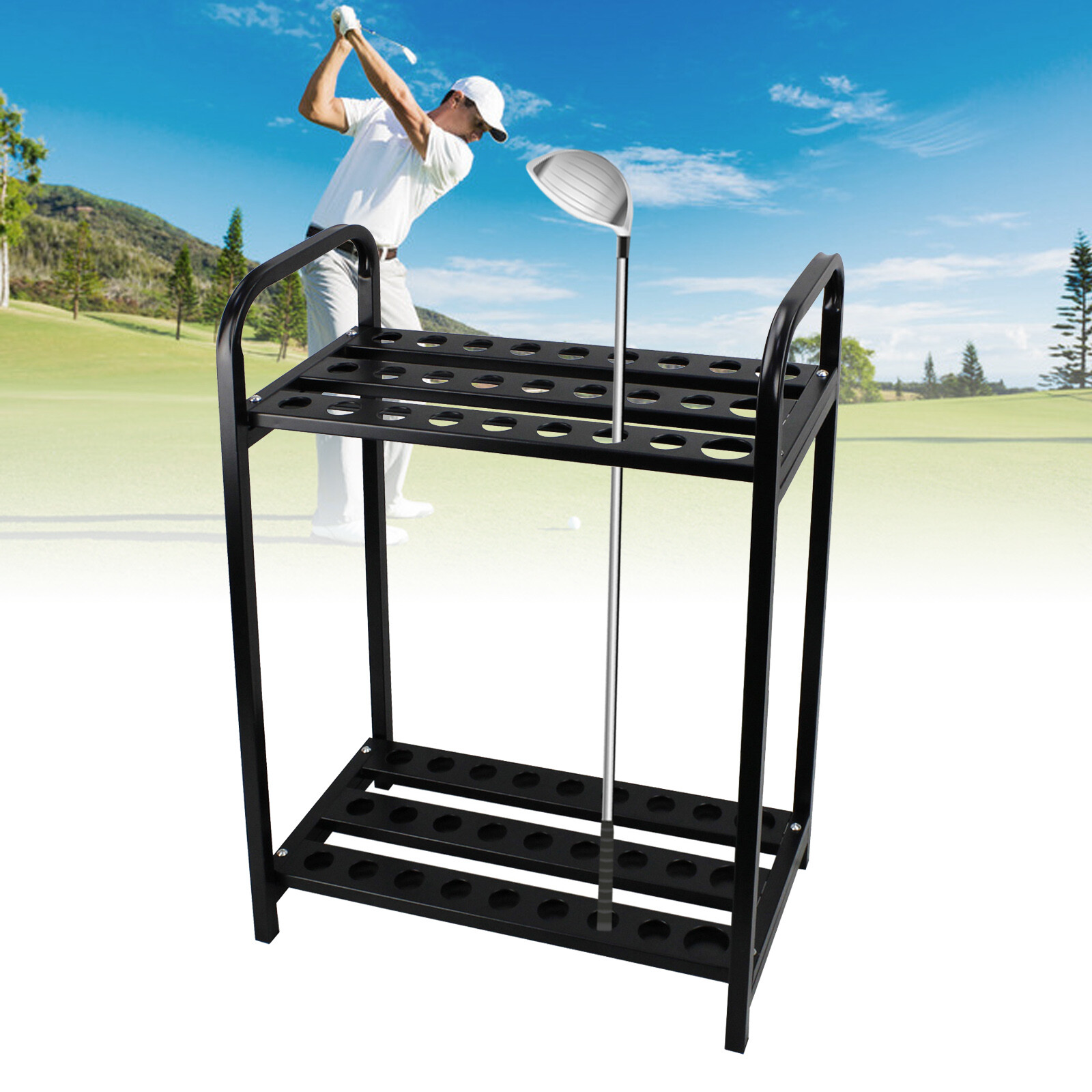 Metal 27-Hole Golf Club Display Rack Organizer - Durable Steel Storage