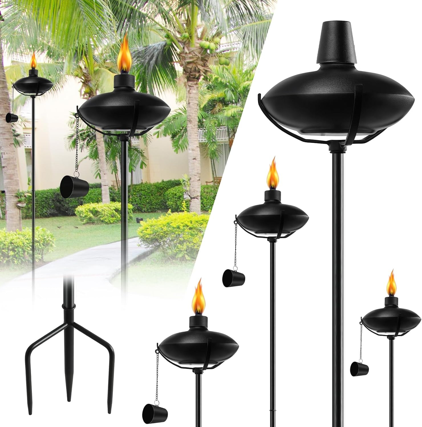 6 Pack Home Garden Torch, Outdoor Metal Torch Garden Décor,55-Inch Upgraded Citr