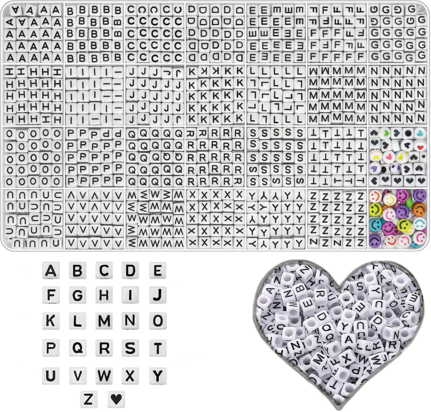 1200+Pcs Cuentas de Letras Alfabeto A-Z Abalorios para Hacer Pulseras Blanco