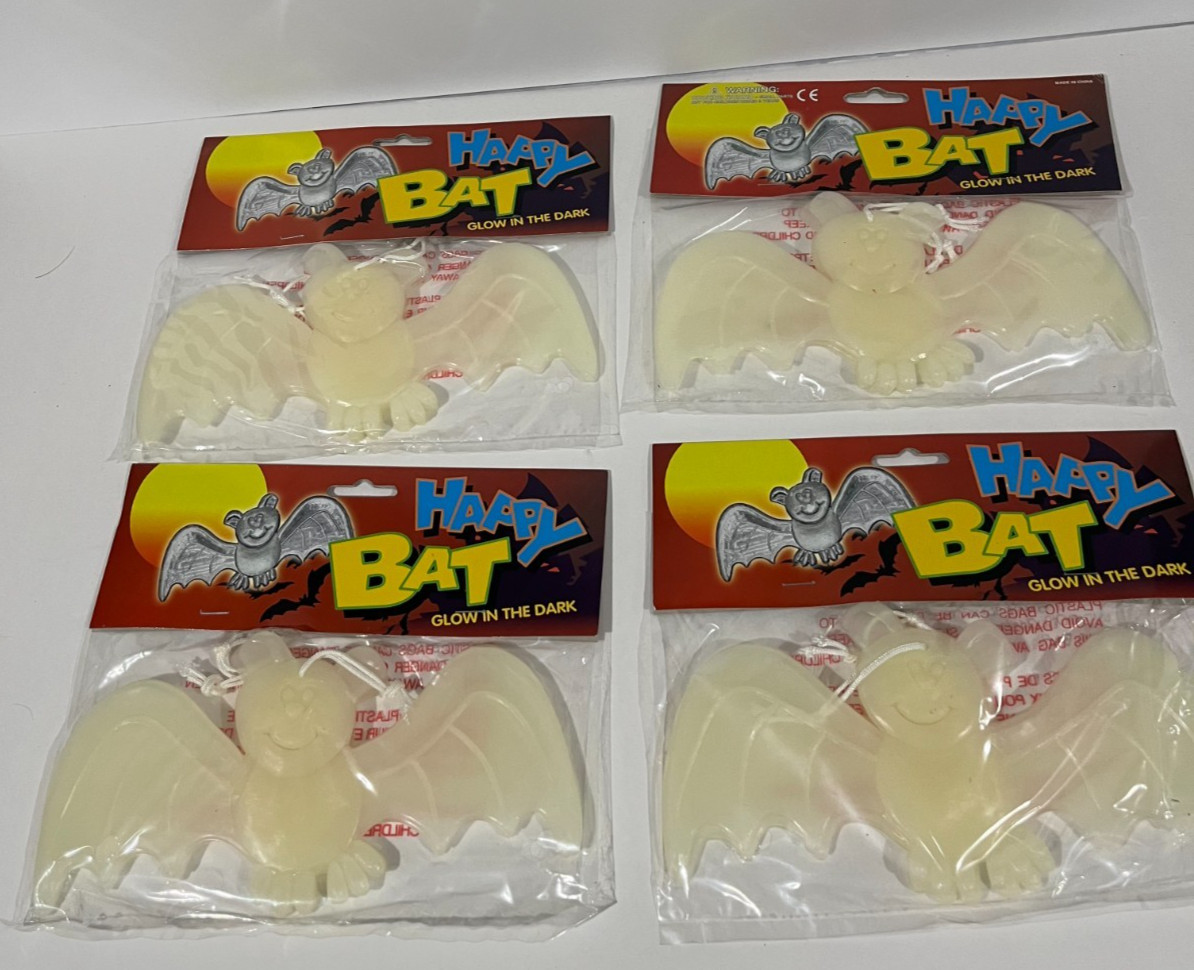Vintage Halloween Happy Bat Glow In The Dark Indoor Outdoor Decoration 4 packs