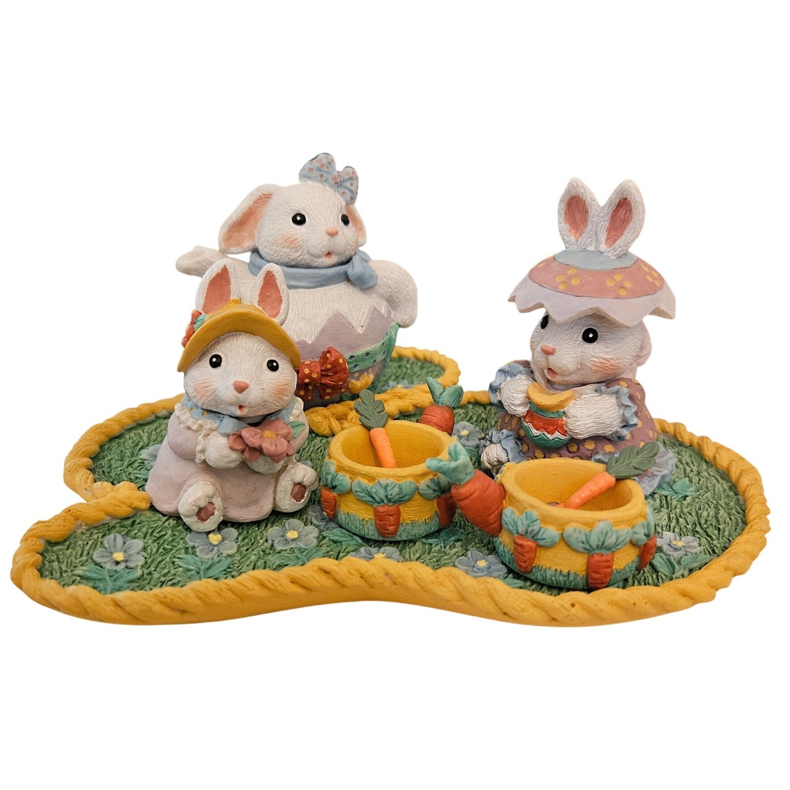 VINTAGE MINIATURE ANTHROPOMORPHIC EASTER BUNNY 11 PIECE TEA PARTY SET RABBIT