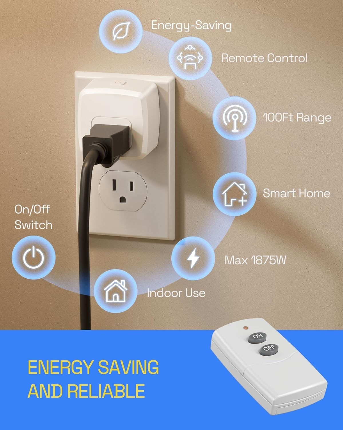 Compact Remote Control Outlet with 100FT Range - Effortless Appliance Management