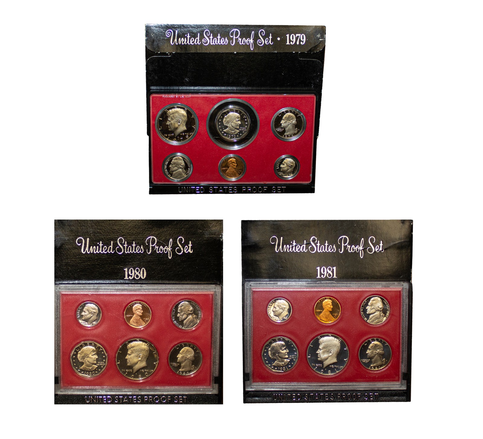 Proof Set Run (Clad) 1979 - 1981 - 18 US Coins - OGP