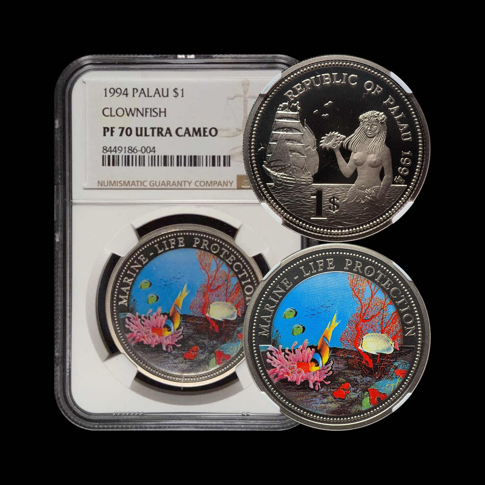 PALAU. 1994, 1 Dollar - NGC PF70 - Top Pop 🥇 Marine Life, Clownfish RARE 3/0