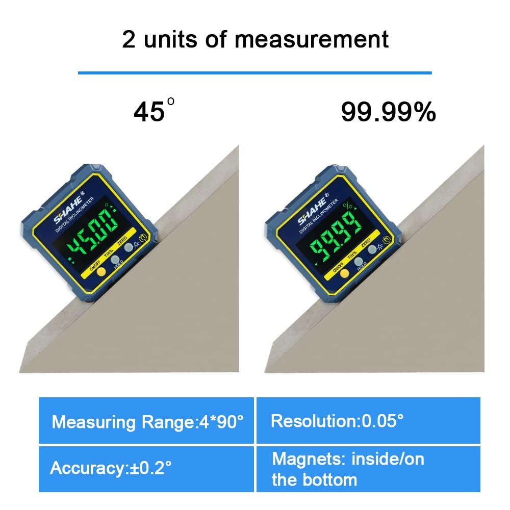 SHAHE Digital Angle Gauge Magnetic Protractor Inclinometer Level Angle Finder An