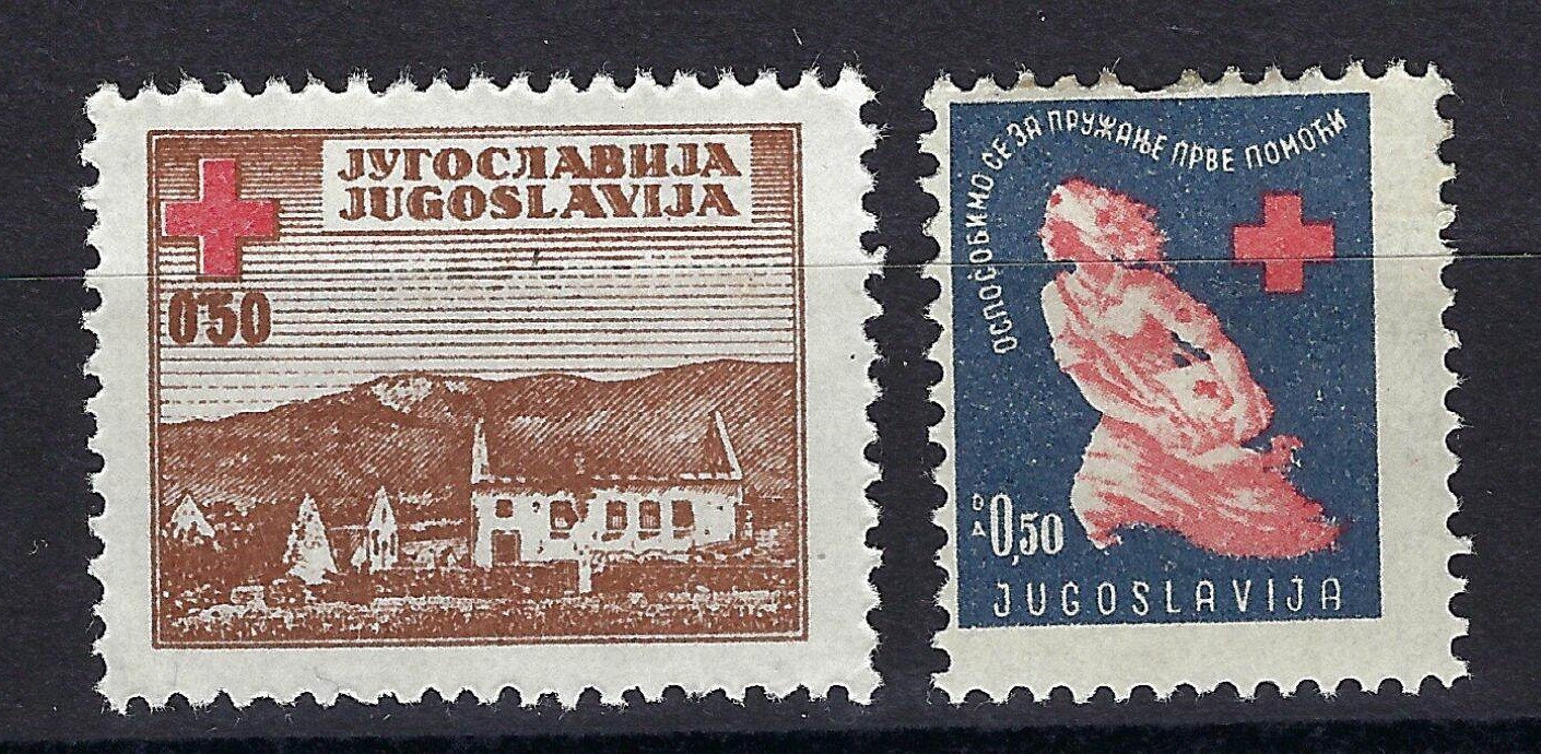 Yugoslavia Postal Tax Stamps sc RA5 RA6 SG 545 594 Red Cross 1947/48 MH