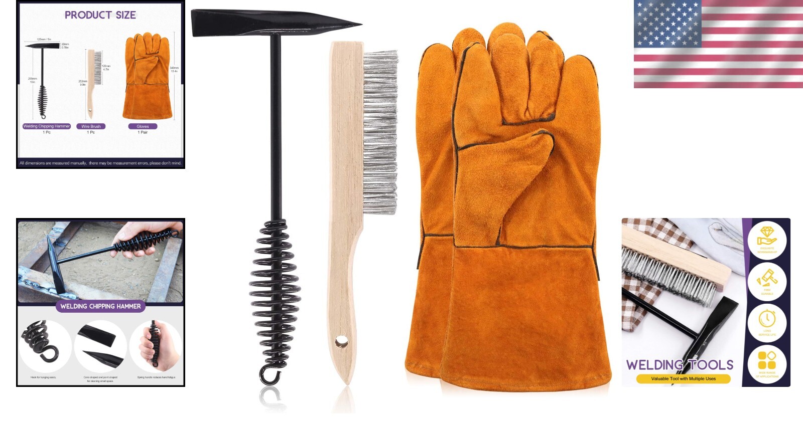 Welding Essentials Set: 10 Inch Brush, Chipping Hammer & Gloves for Efficiency