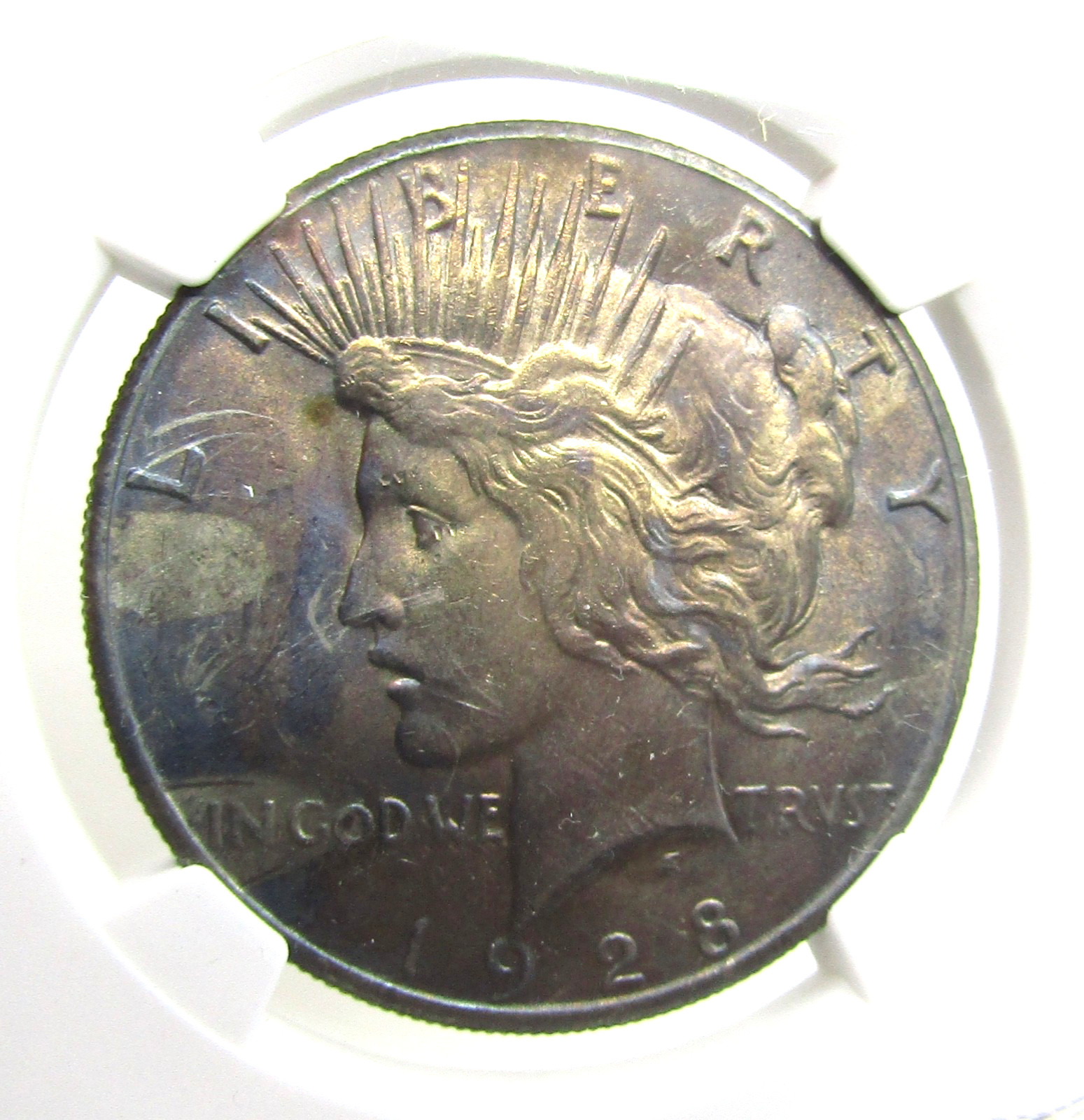 1928 $1 Silver Peace Dollar Key Date NGC UNCIRCULATED Details AR.TONING